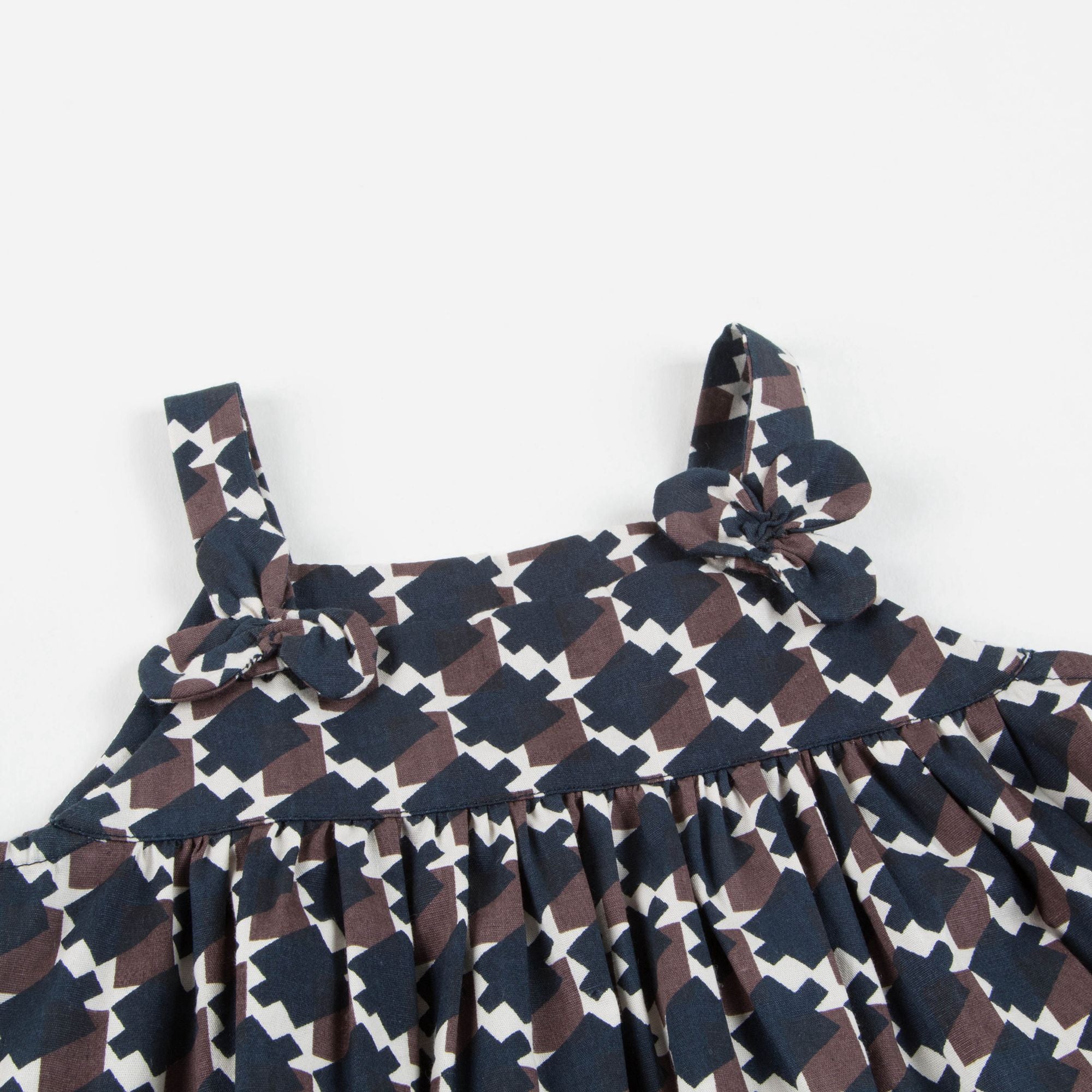 Baby Girls Blue & Chocolate Cotton Dress