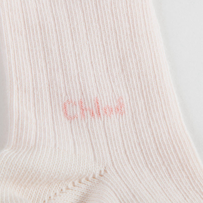 Girls Pale Pink Ribbed Logo Tights
