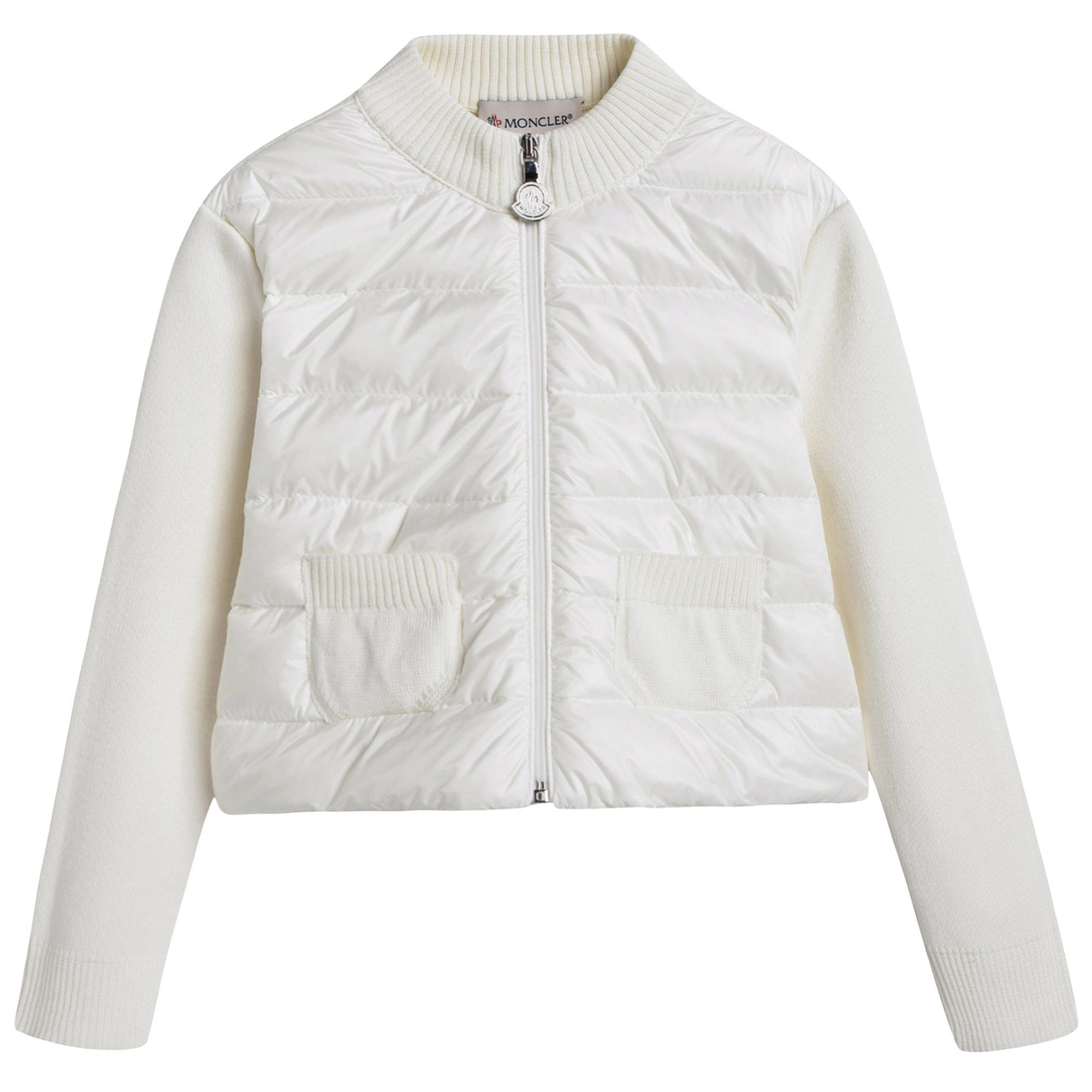 Girls White Cardigan With Knitted Sleeves