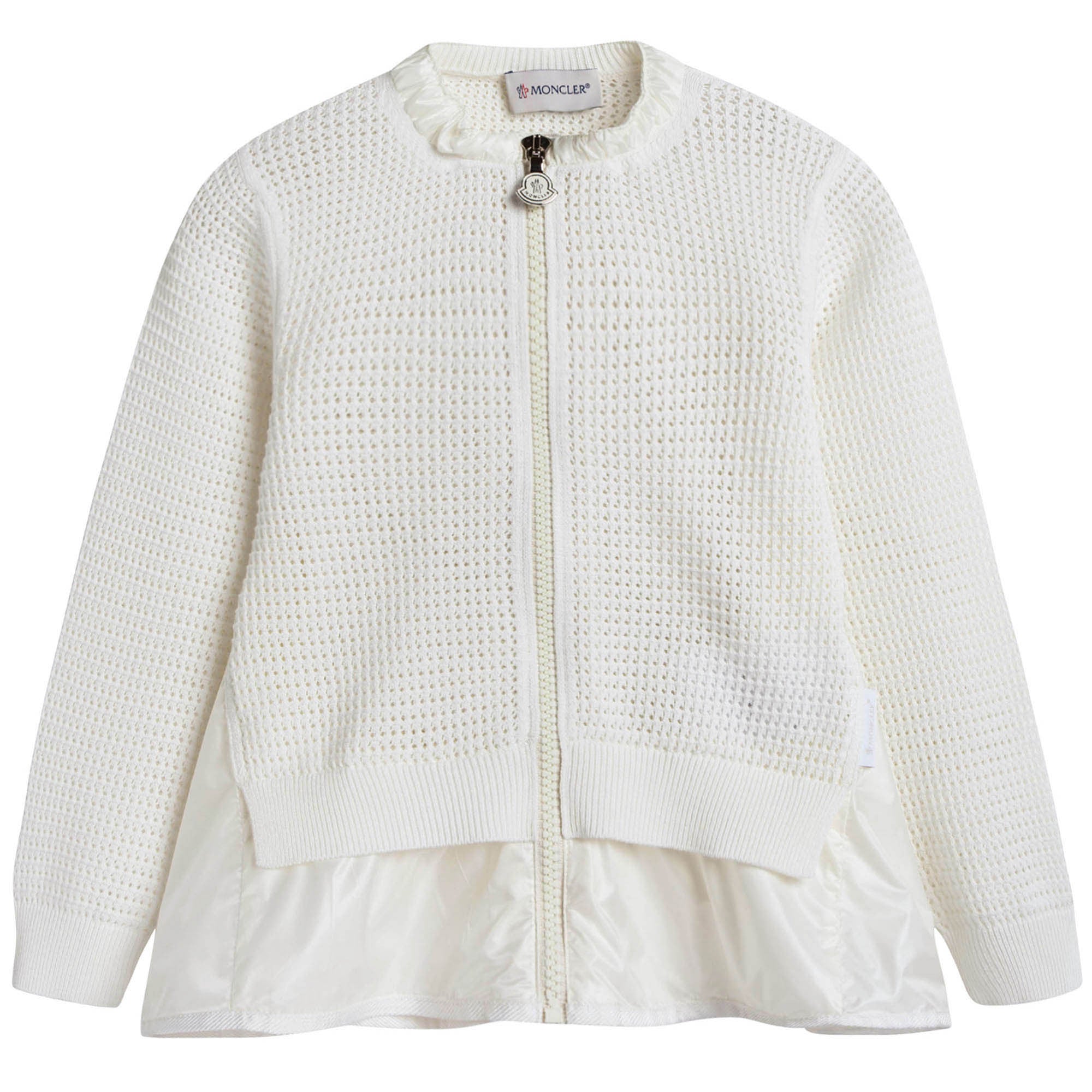 Girls White Knitted Cardigan With Flounces