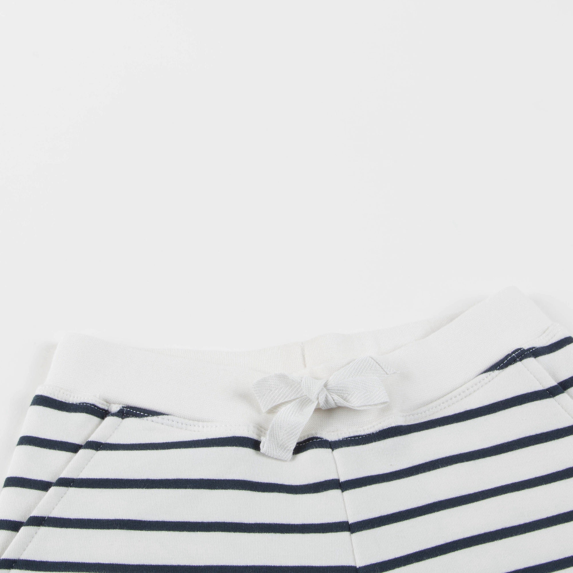 Girls Off White & Navy Small Stripes Shorts