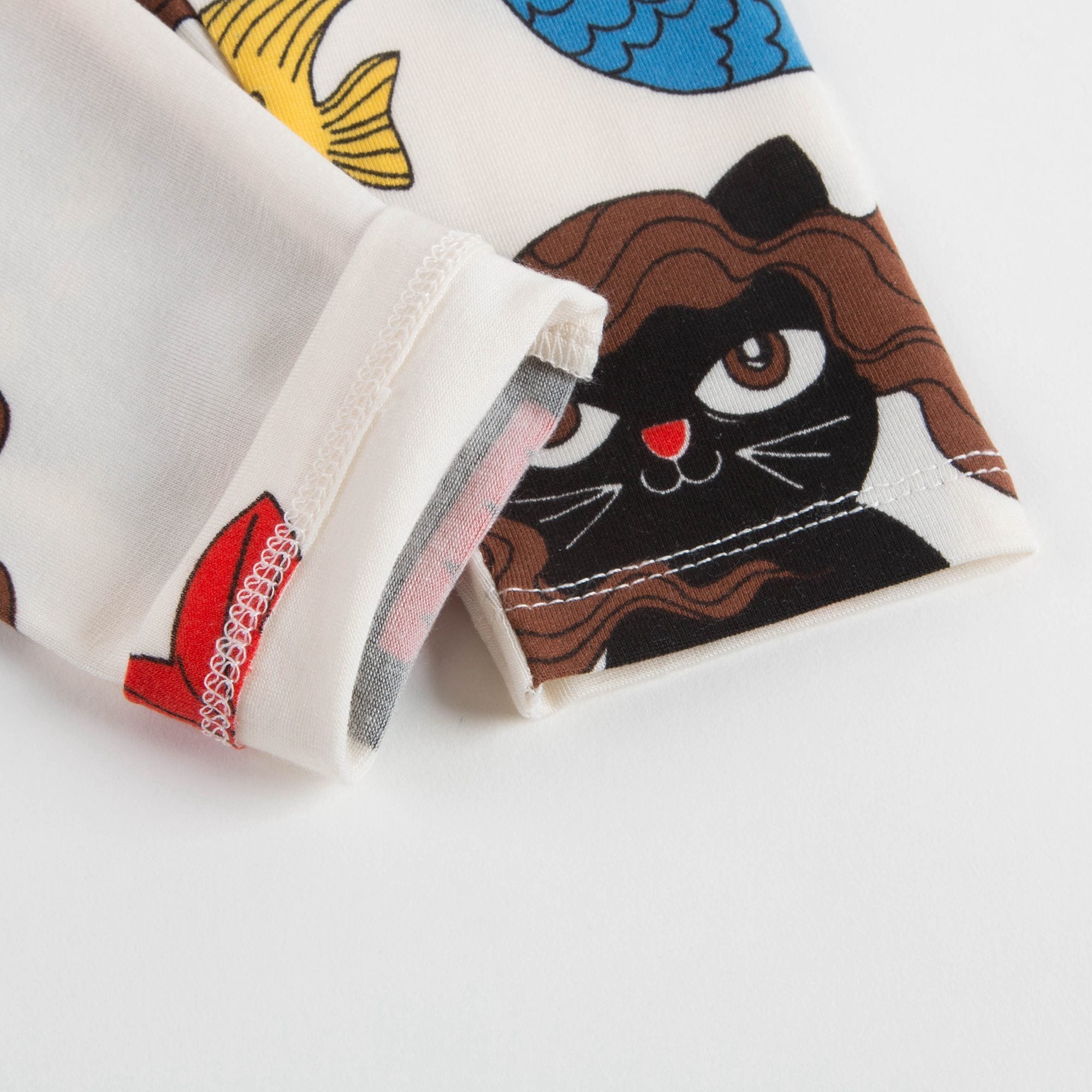 Girls Off White Cotton Cat Mermaid Leggings