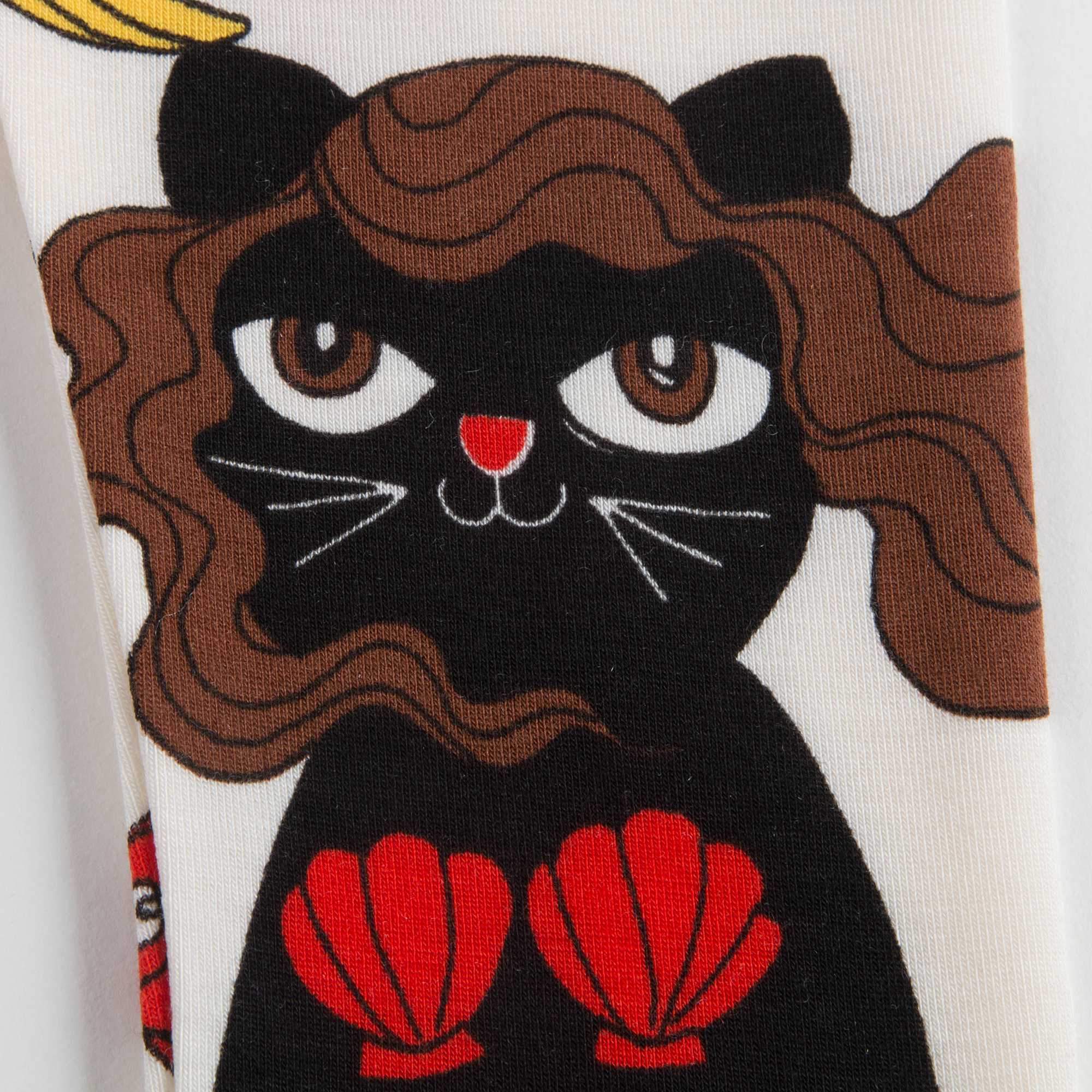 Girls Off White Cotton Cat Mermaid Leggings