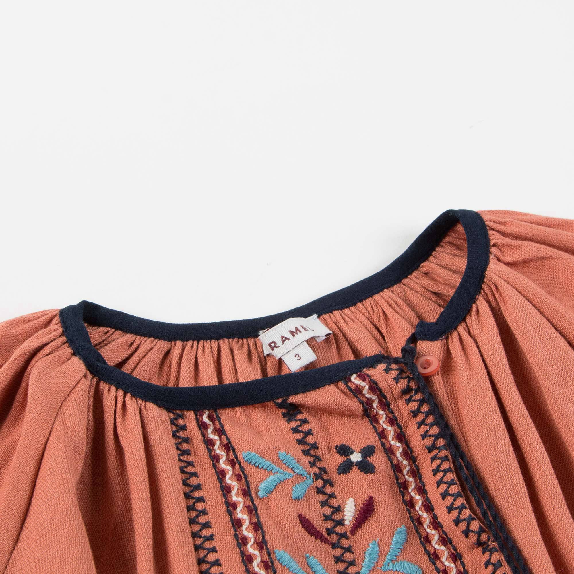 Girls Orange Embroidered Dress