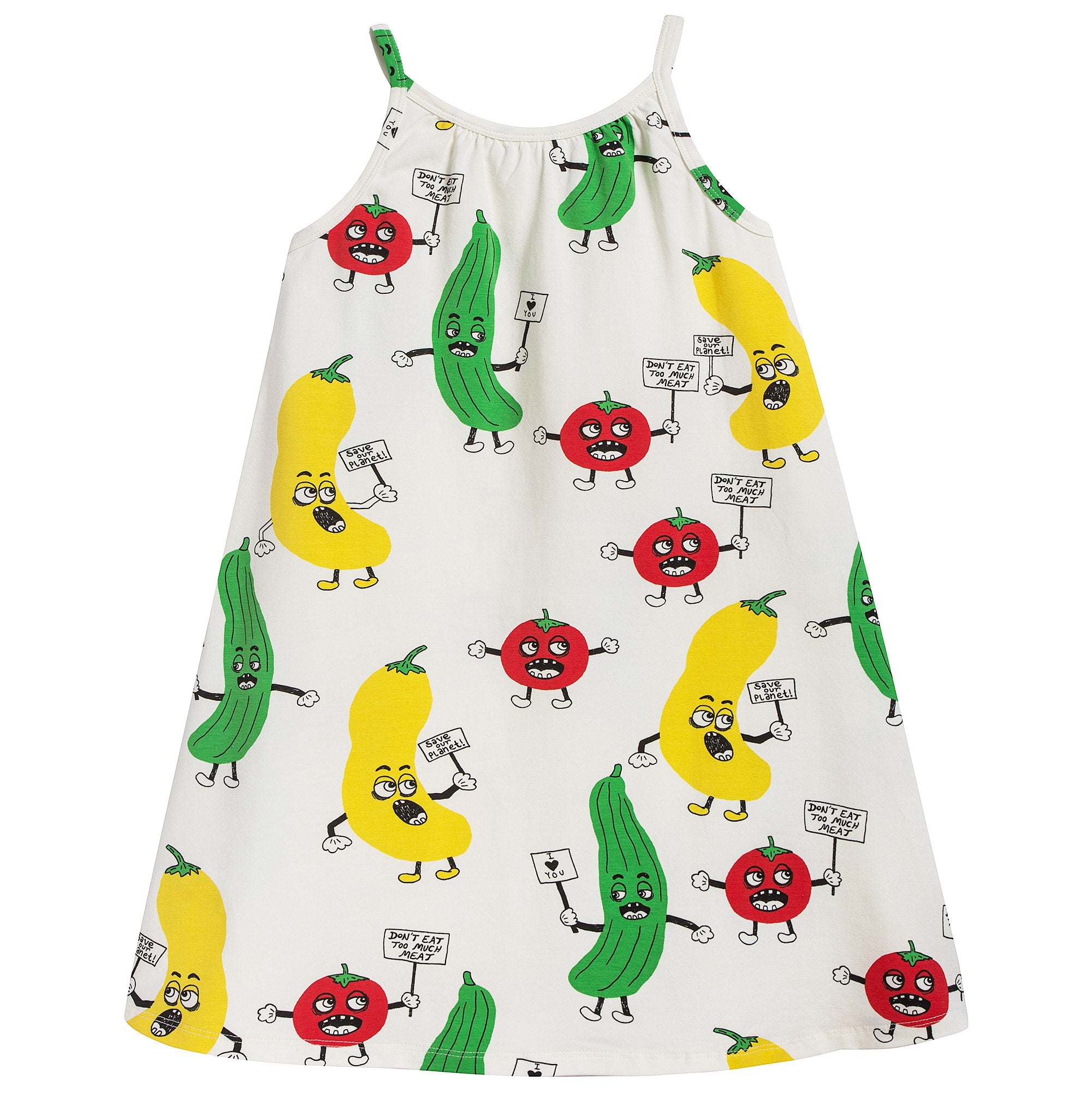 Girls White Veggie Aop Strap Dress