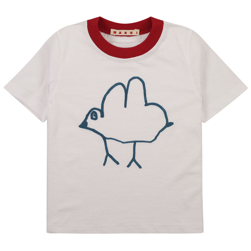 Girls White Hand-painted Printed Trims Cotton T-Shirt - CÉMAROSE | Children's Fashion Store - 1