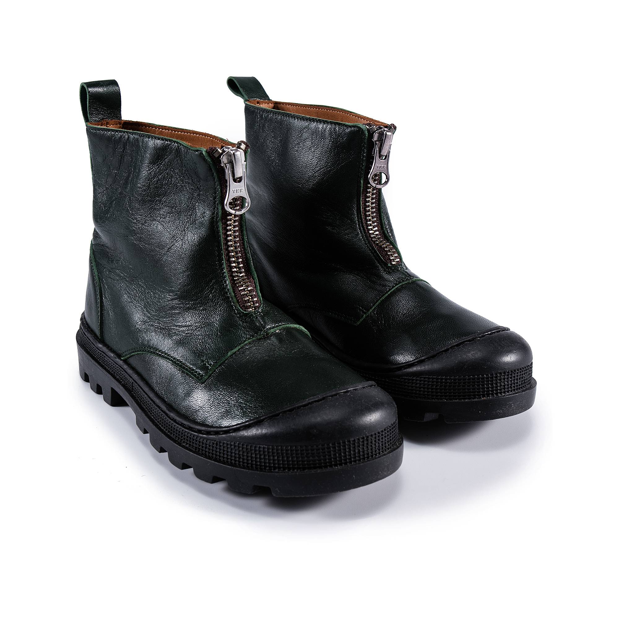 Girls Dark Green Leather Boots