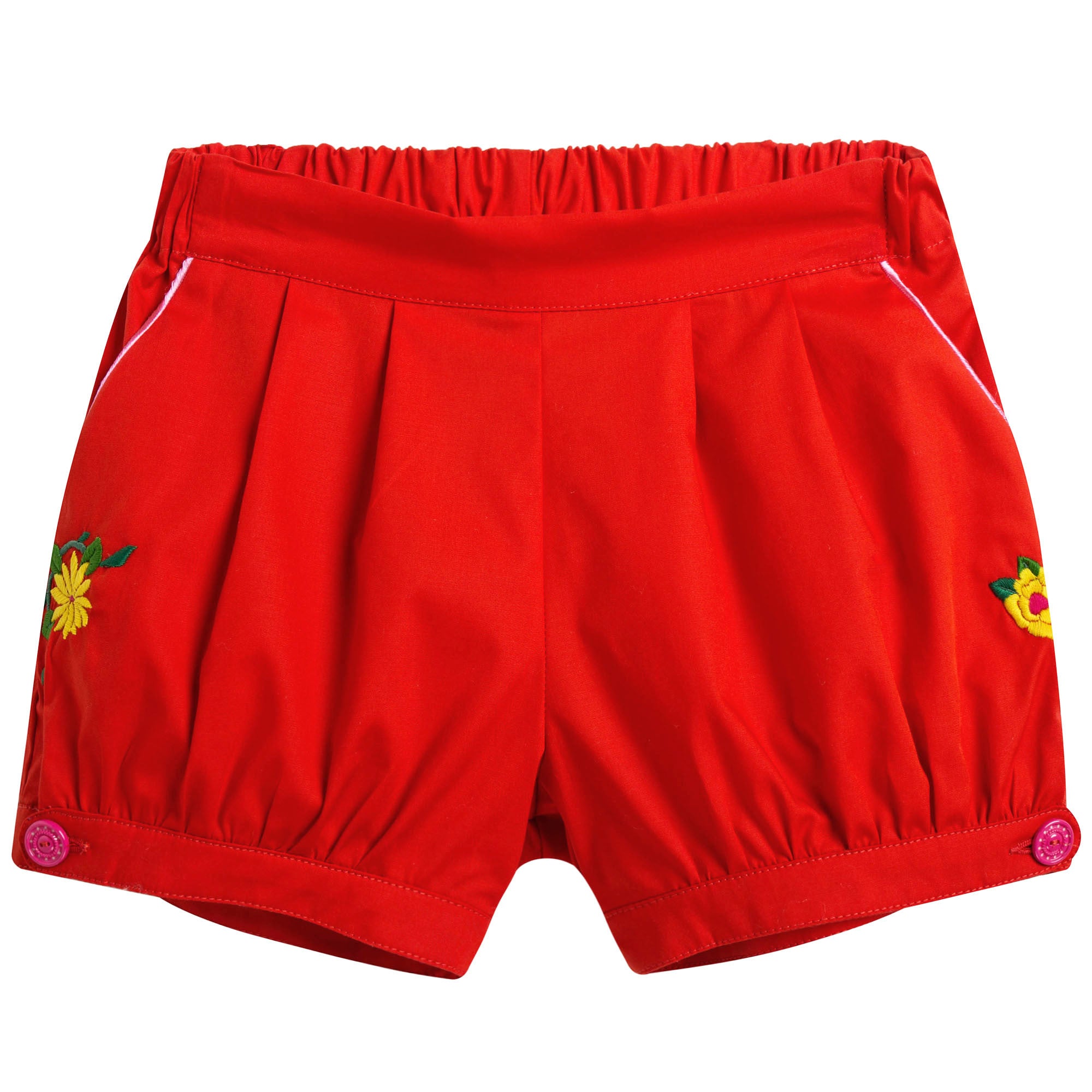 Baby Girls Red Cotton Embroidered Shorts