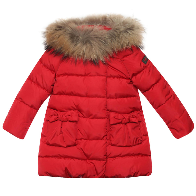 Girls Popy Red Plush Trims Hooded Padded Down Coat - CÉMAROSE | Children's Fashion Store - 1