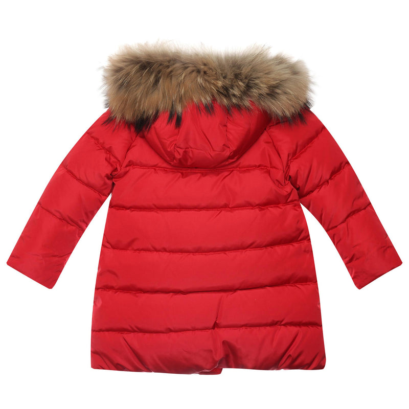 Girls Popy Red Plush Trims Hooded Padded Down Coat - CÉMAROSE | Children's Fashion Store - 2