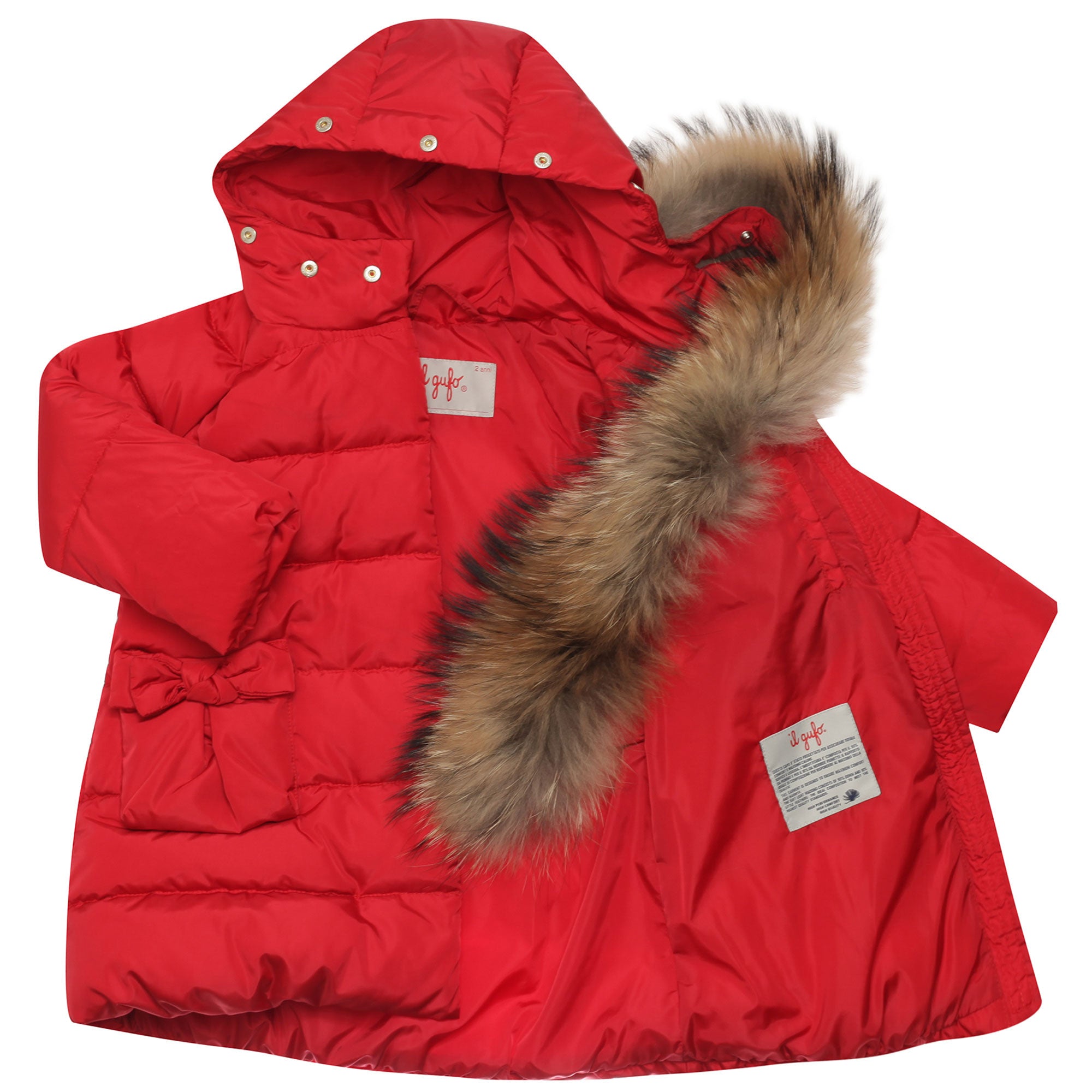 Girls Popy Red Plush Trims Hooded Padded Down Coat - CÉMAROSE | Children's Fashion Store - 3