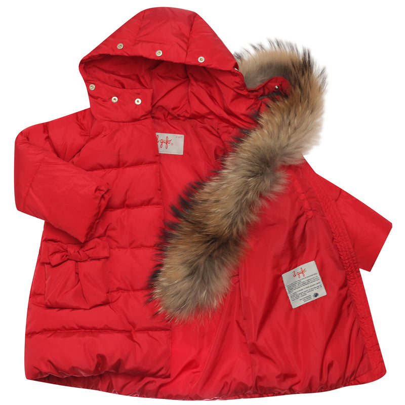 Girls Popy Red Plush Trims Hooded Padded Down Coat - CÉMAROSE | Children's Fashion Store - 3