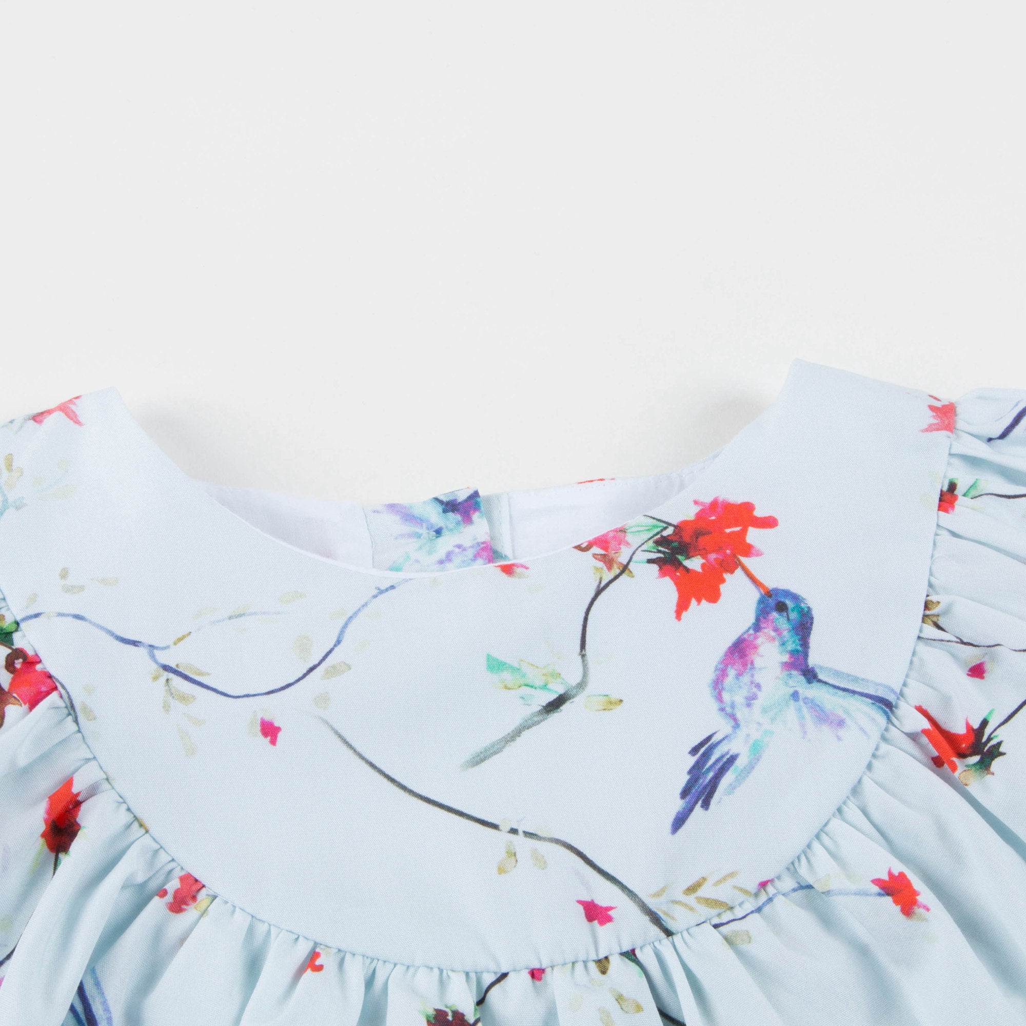 Girls Light Blue Printed Cotton Dress