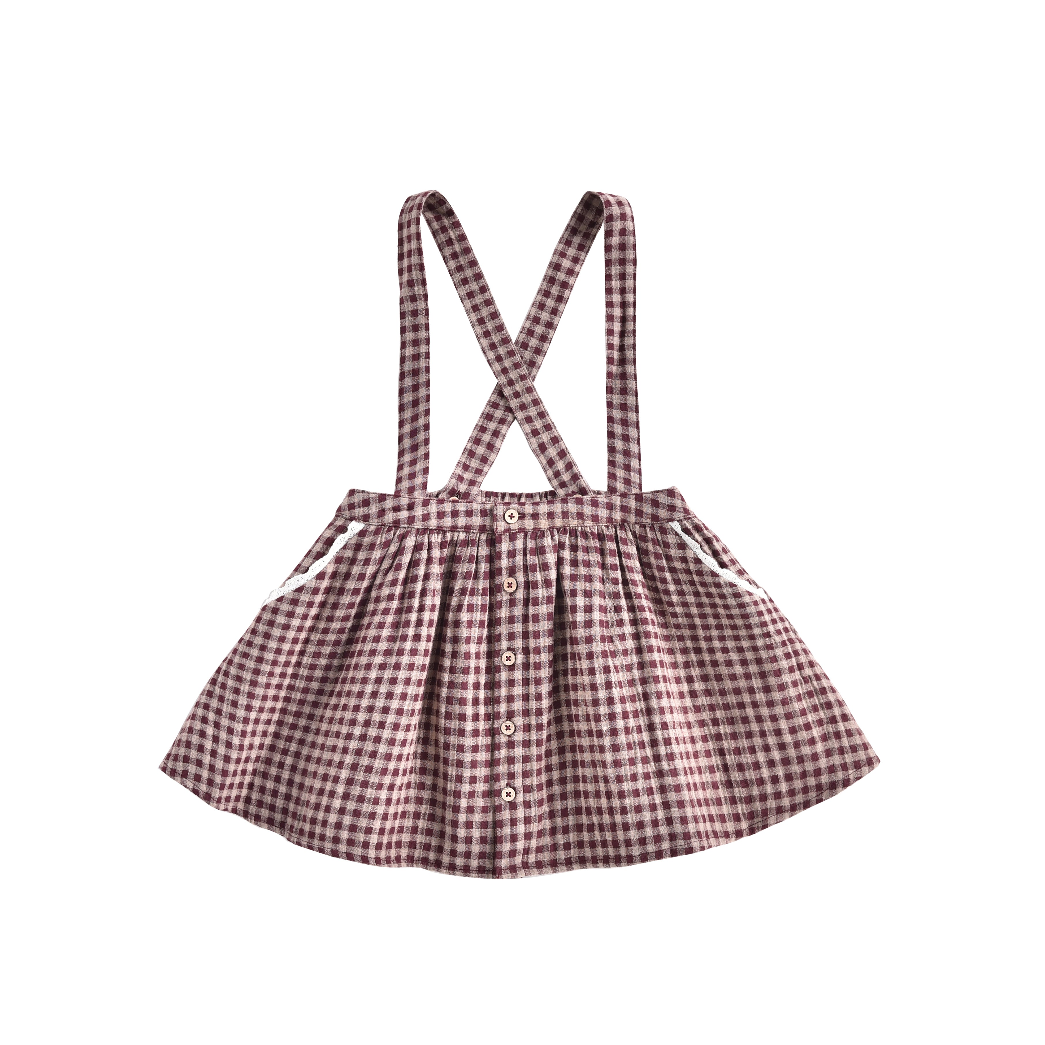 Girls Aubergine Vichy Organic Cotton Skirt