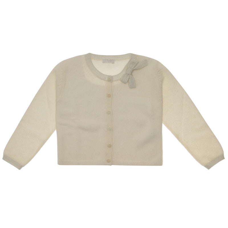 Girls Milk White Wool Cardigan With Silver Bow Trims - CÉMAROSE | Children's Fashion Store - 1