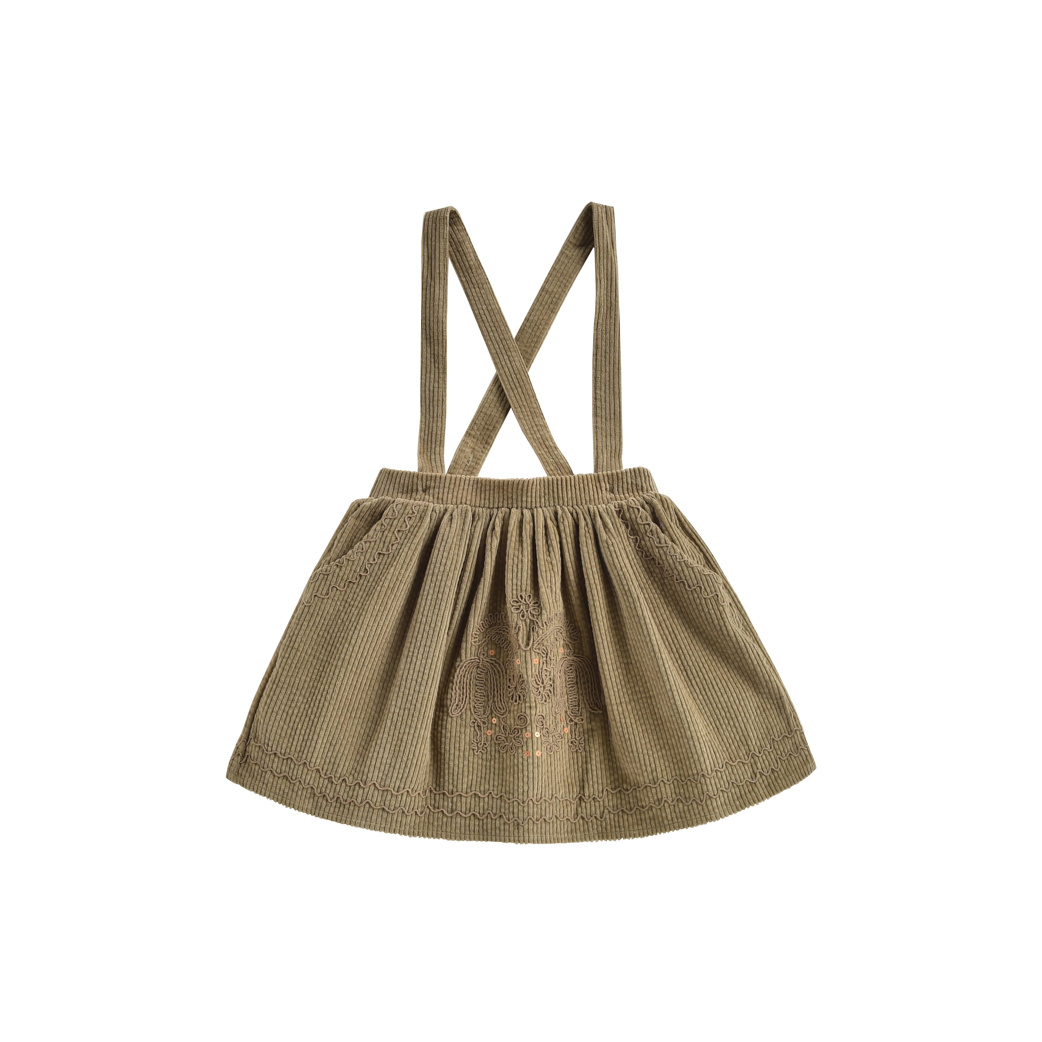 Girls Khaki Velvet Cotton Skirt