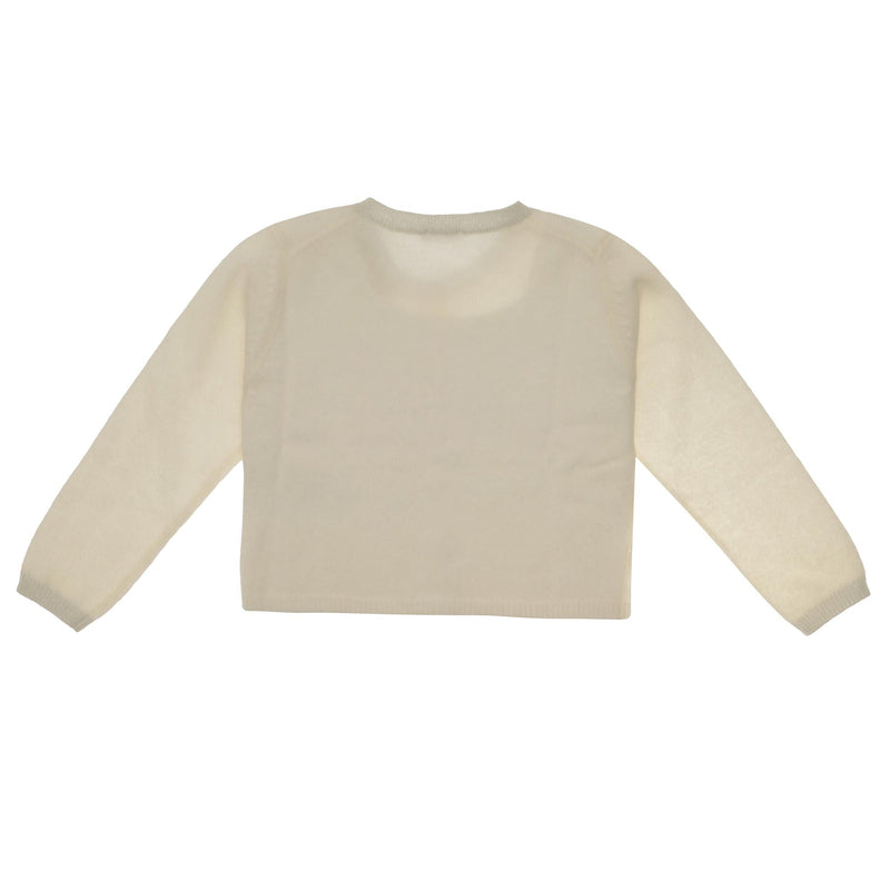 Girls Milk White Wool Cardigan With Silver Bow Trims - CÉMAROSE | Children's Fashion Store - 2