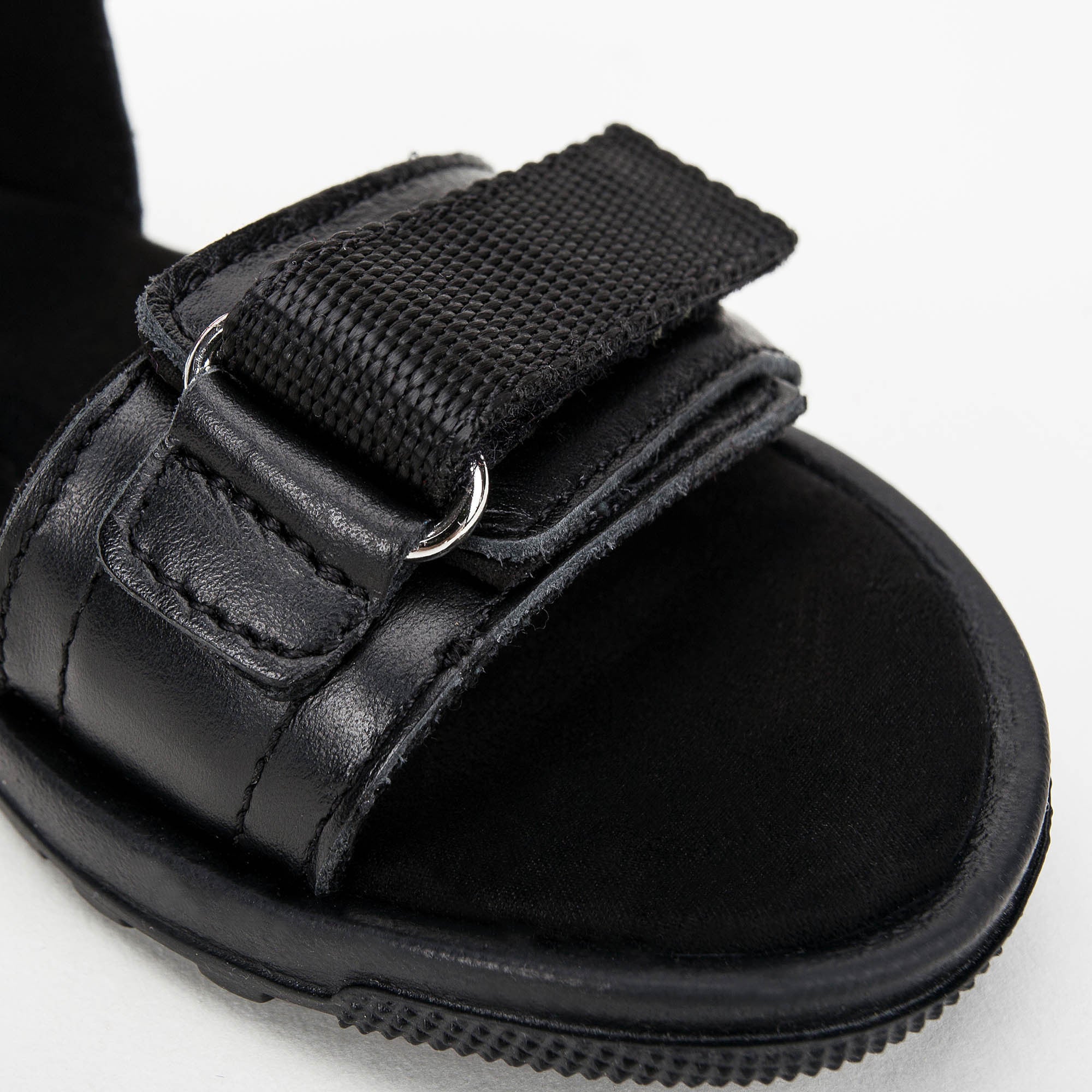 Boys & Girls Black Leather Sandals