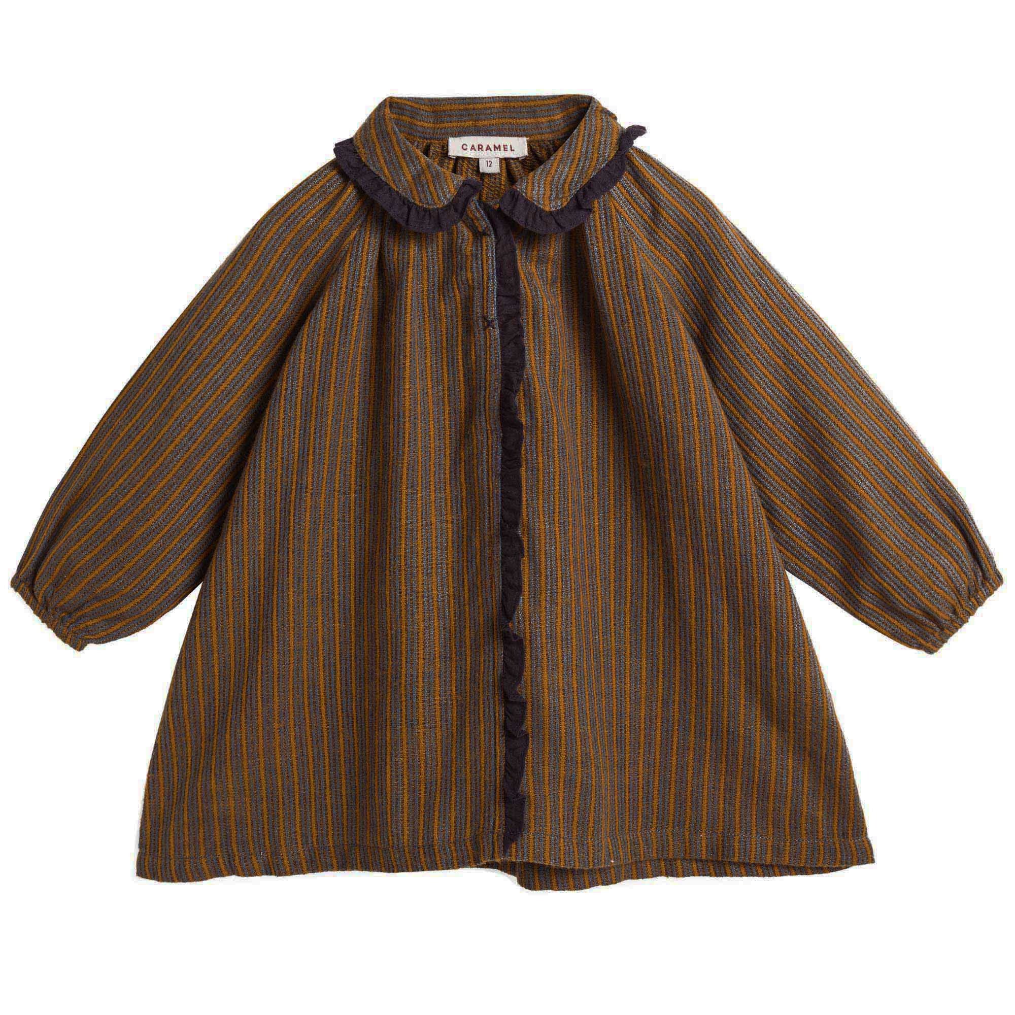 Baby Girls Beige Mustard Striped Cotton Woven Dress - CÉMAROSE | Children's Fashion Store - 1