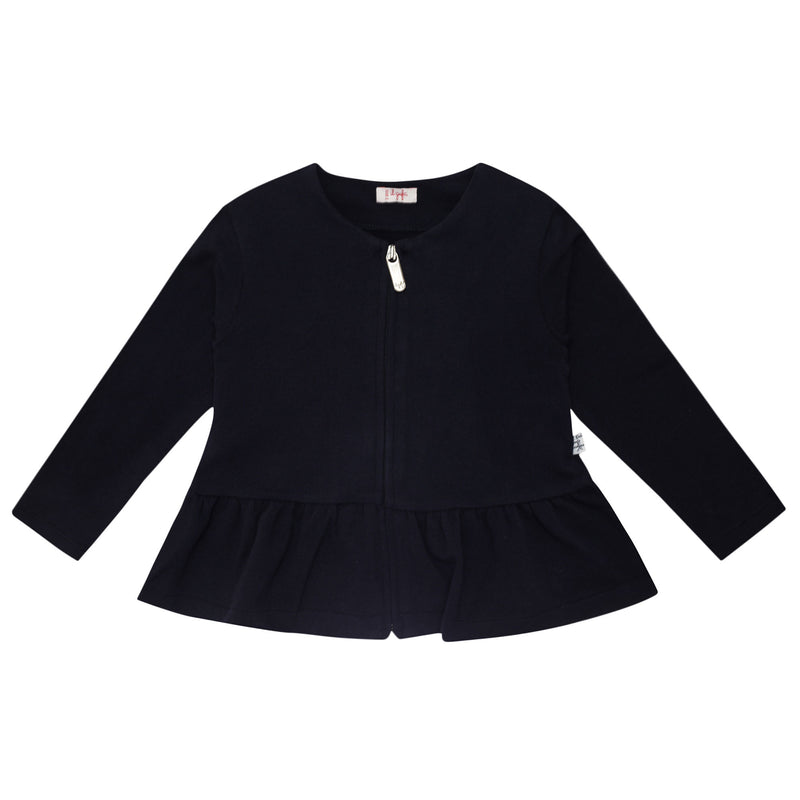 Girls Navy Blue Cotton Top With Peplum Hem - CÉMAROSE | Children's Fashion Store - 1