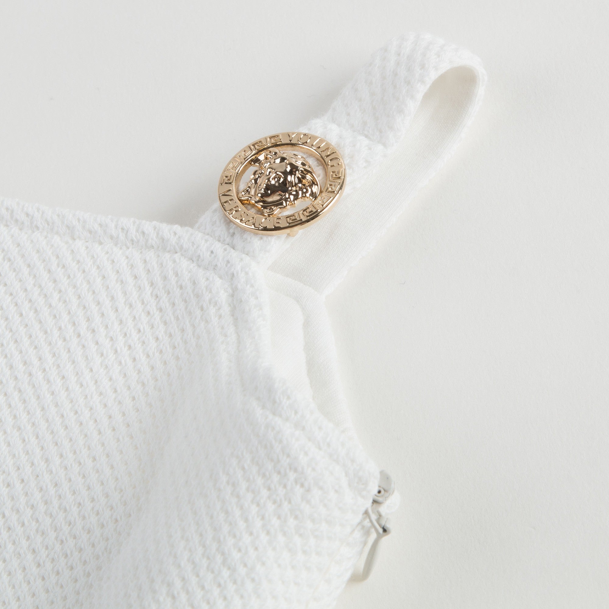 Girls White Cotton Dress With Gold Rhinestone Trims
