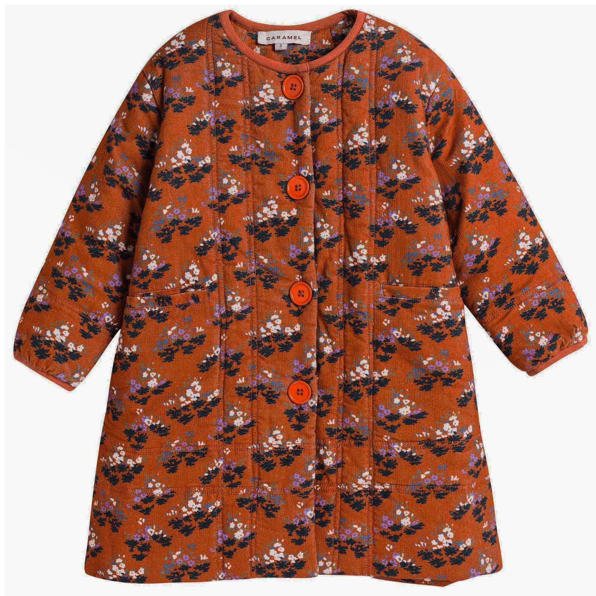 Girls Brown Velvet Flower printed Cotton Jacket - CÉMAROSE | Children's Fashion Store - 1