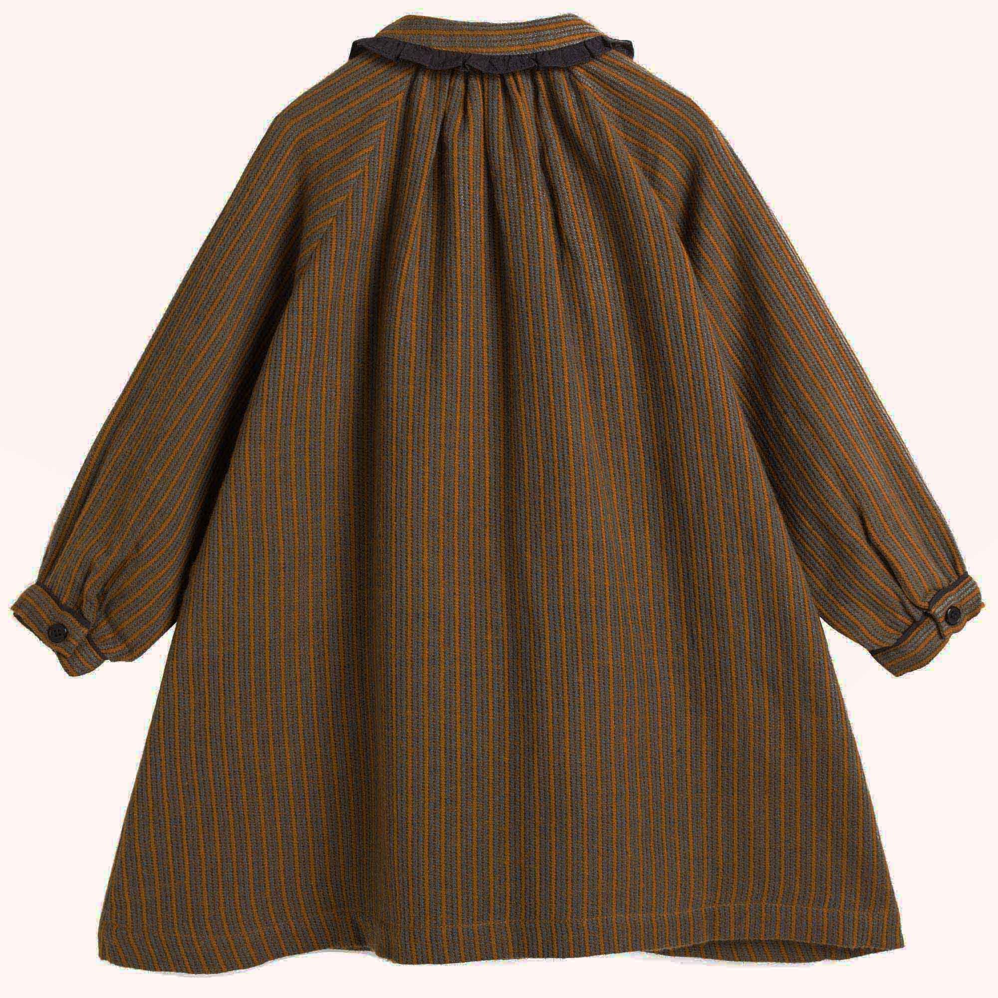 Girls Beige Mustard Striped Cotton Woven Dress - CÉMAROSE | Children's Fashion Store - 2