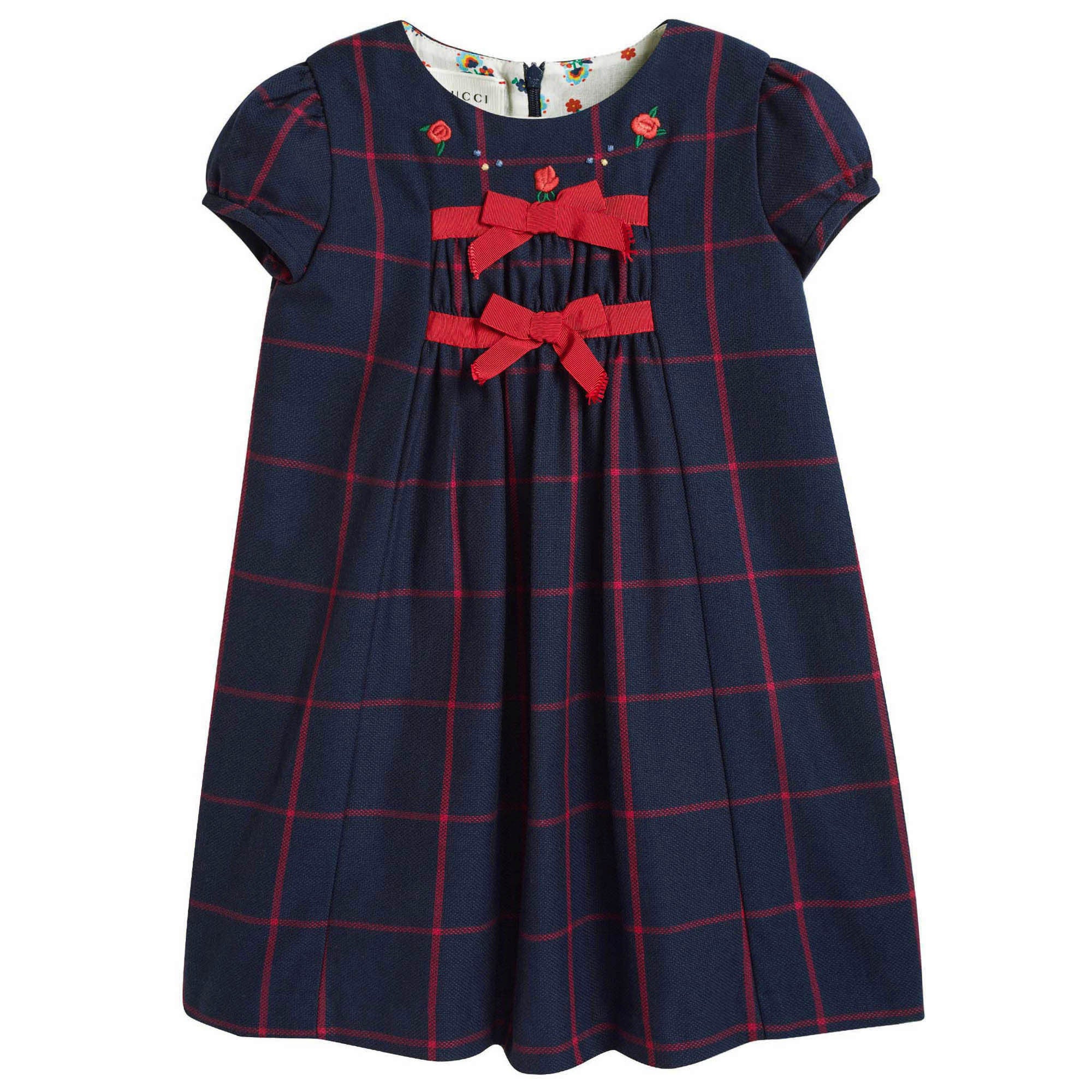 Baby Girls Navy Blue Check Bow Trims Dress - CÉMAROSE | Children's Fashion Store - 1