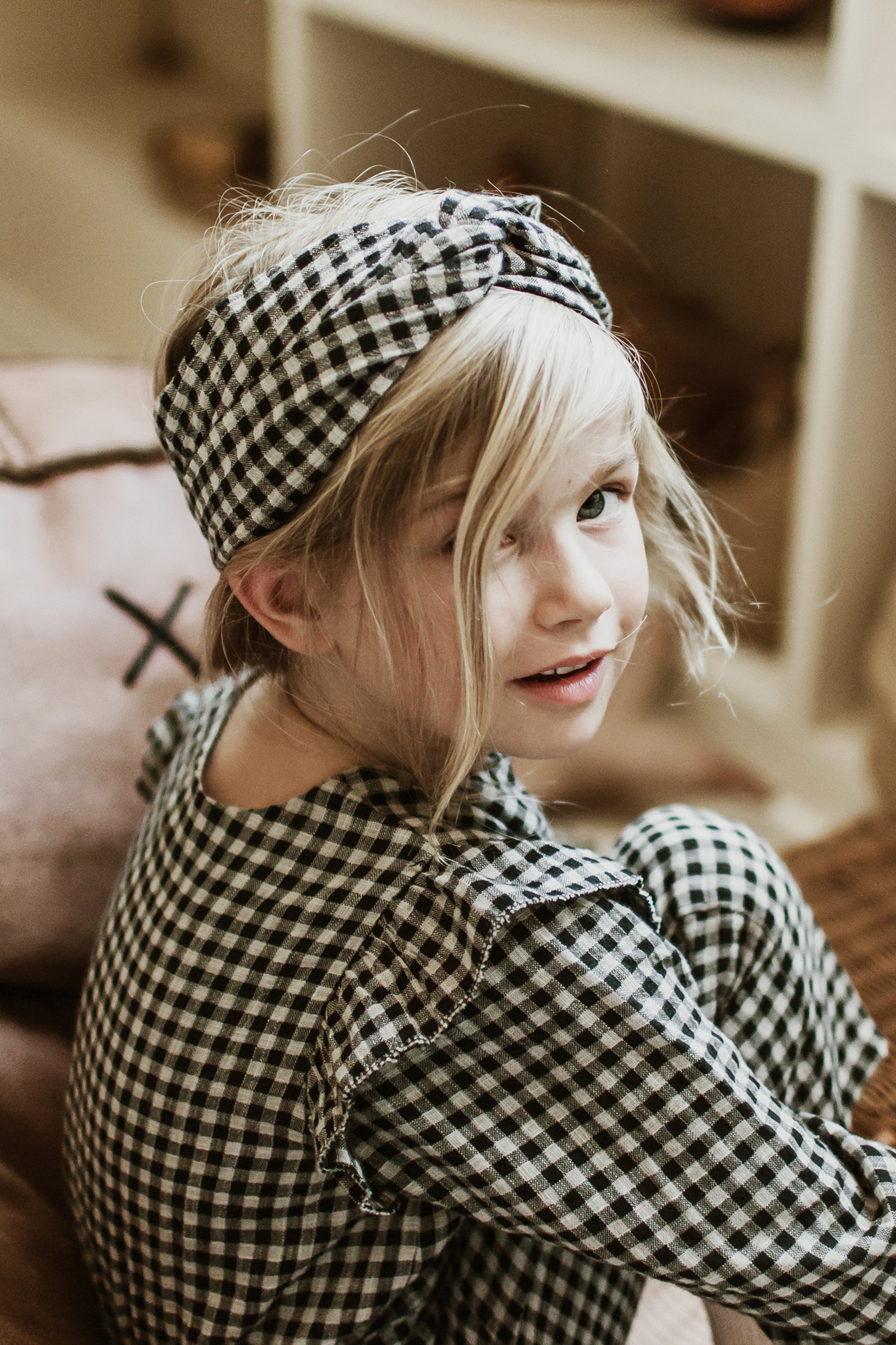 Girls Black Vichy Organic Cotton Headband