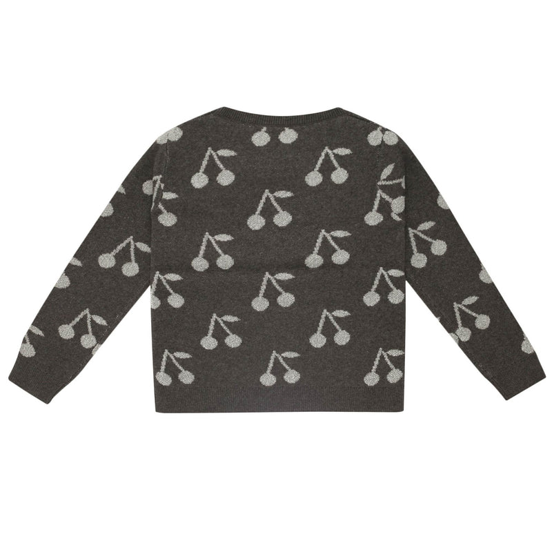 Girls Dark Grey Knitted Cotton Sweater With Silver Cherry Trims - CÉMAROSE | Children's Fashion Store - 2