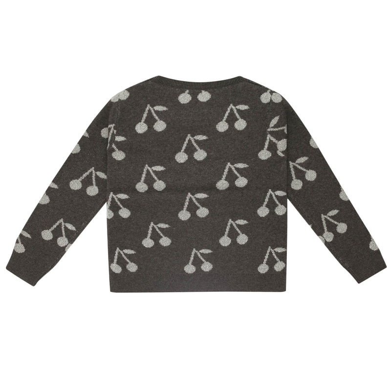 Girls Dark Grey Knitted Cotton Sweater With Silver Cherry Trims - CÉMAROSE | Children's Fashion Store - 2