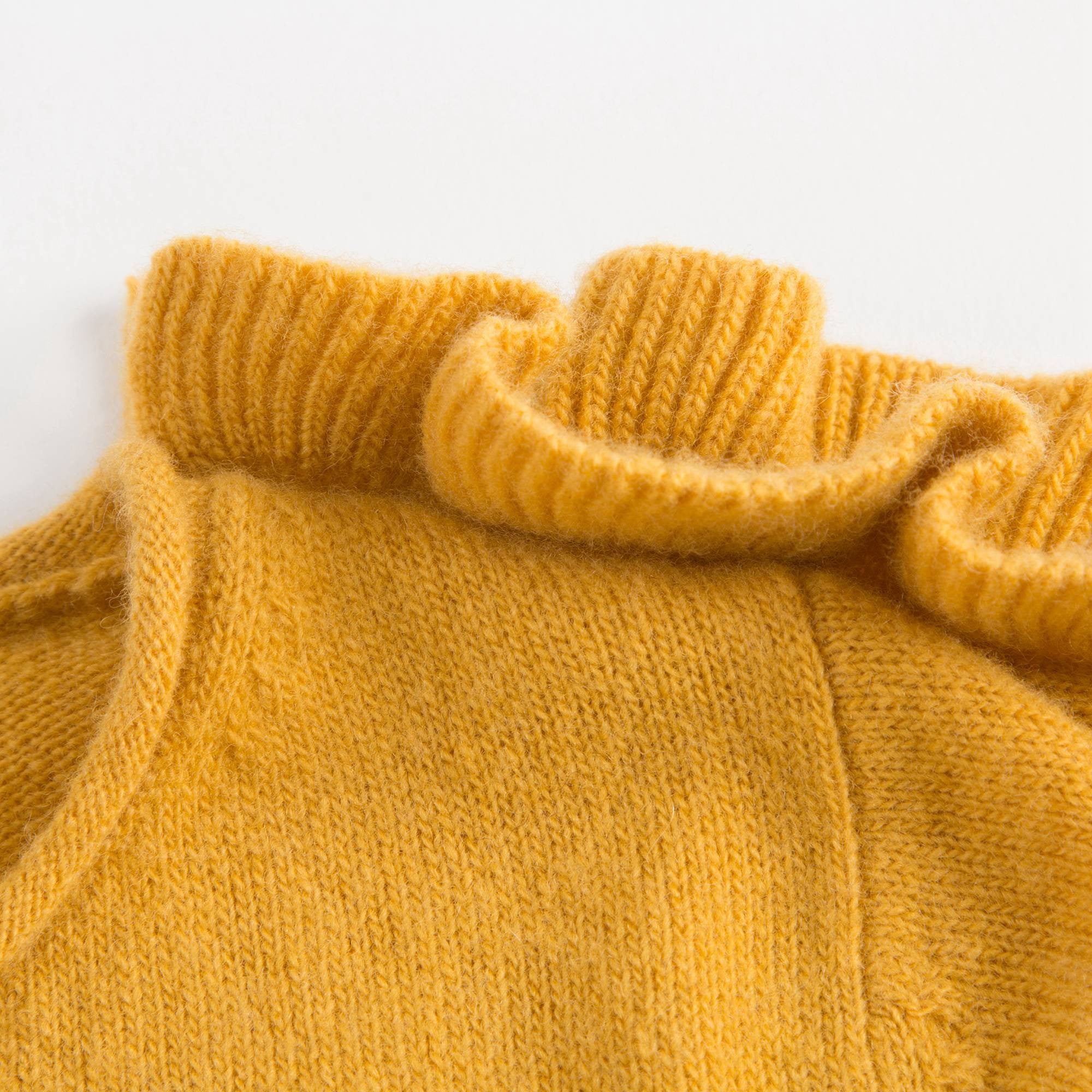 Girls Yellow Knitted Wool Cardigan With Ruffle