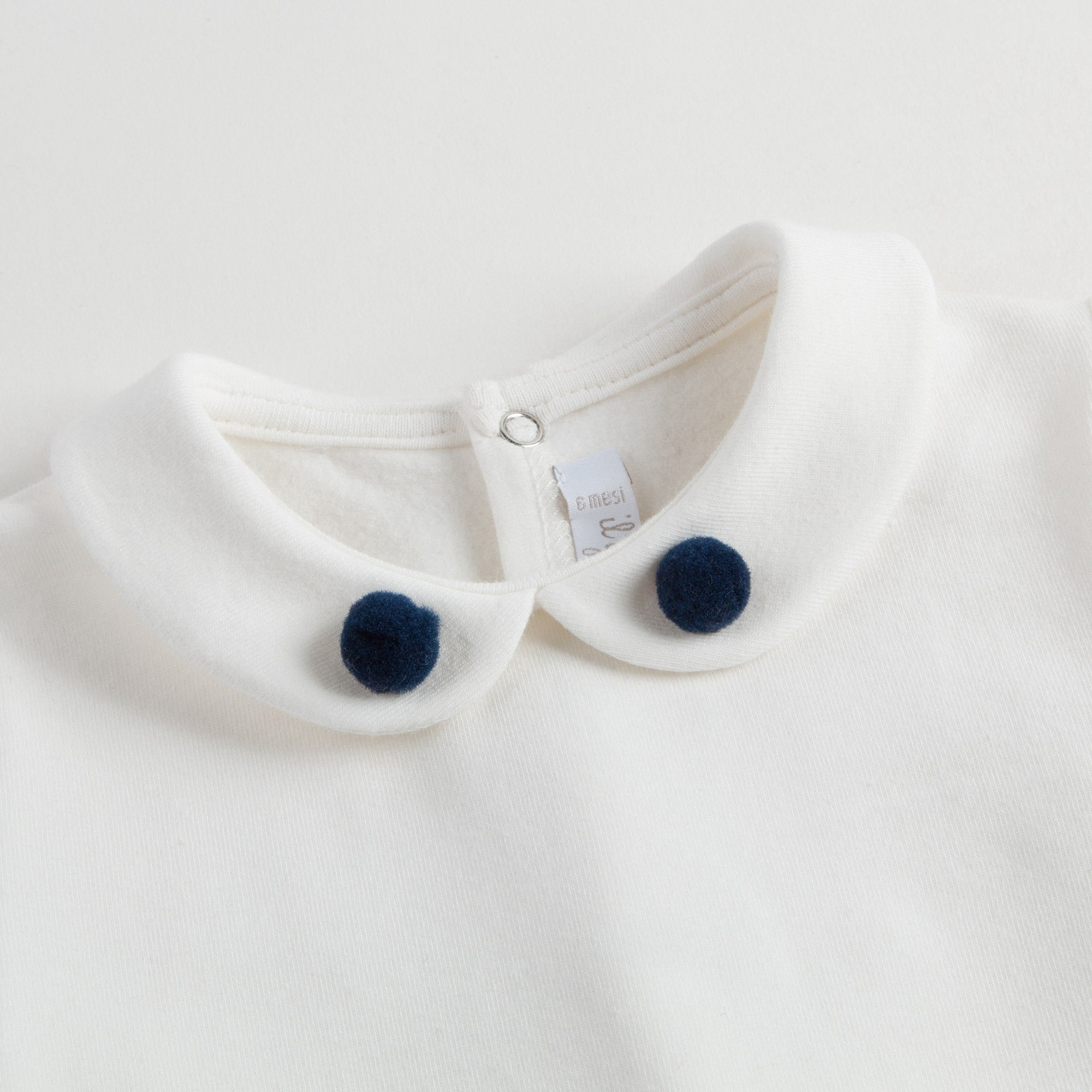 Baby Ivory Cotton Babysuit With Pom-Pom Trims