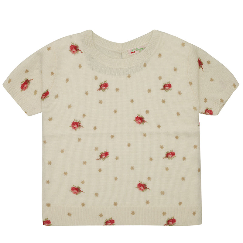 Girls White Embroidered Flower Trims Cashmere T-Shirt - CÉMAROSE | Children's Fashion Store - 1
