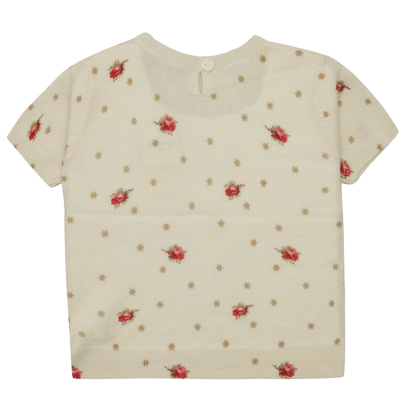 Girls White Embroidered Flower Trims Cashmere T-Shirt - CÉMAROSE | Children's Fashion Store - 2
