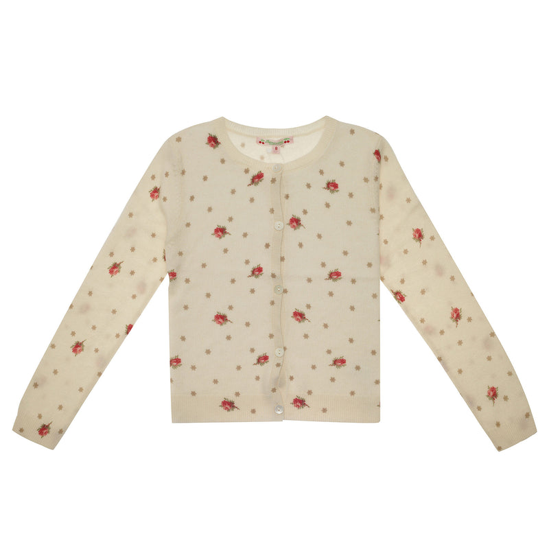 Girls White Embroidered Flower Trims Cashmere Cardigan - CÉMAROSE | Children's Fashion Store - 1