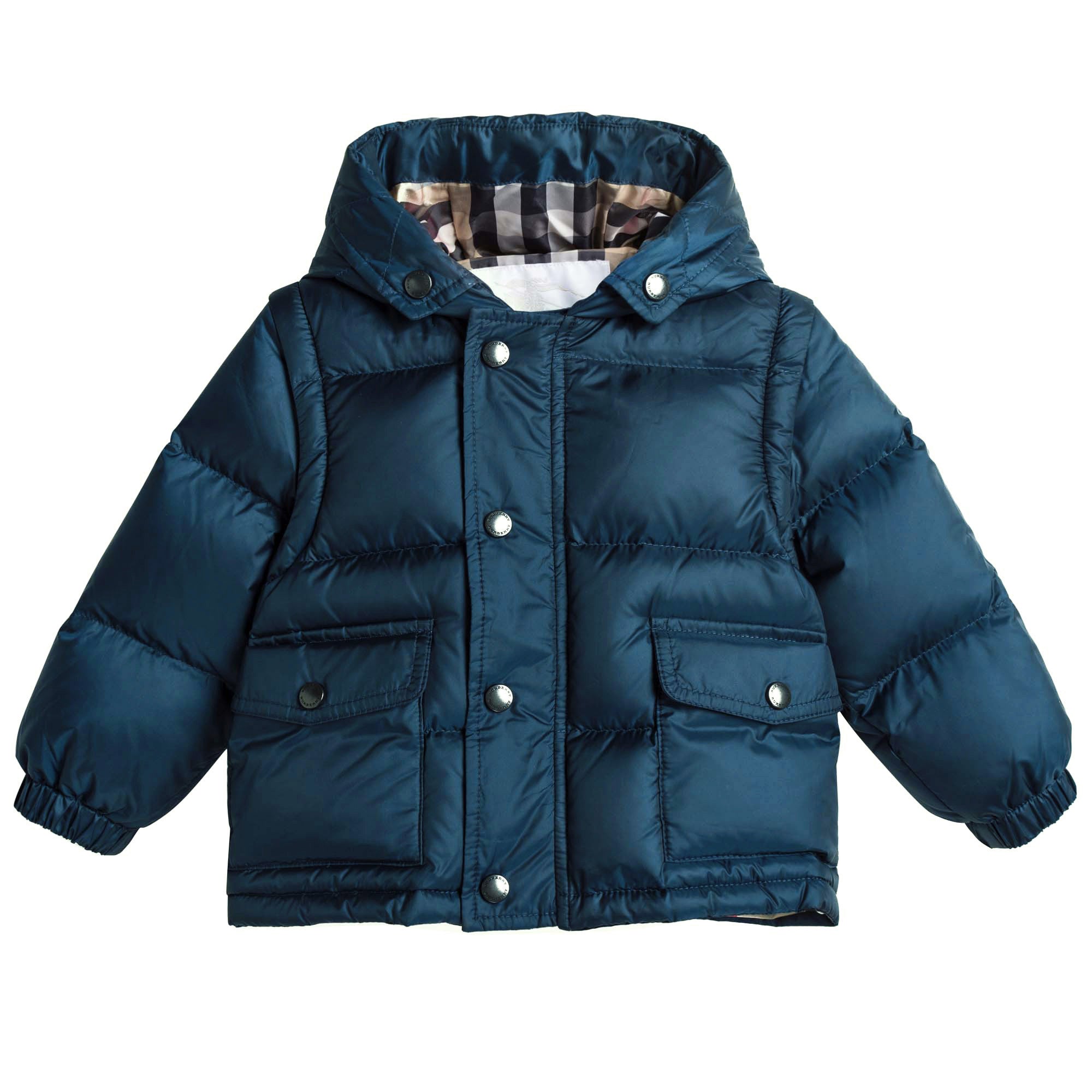 Baby Boys Navy Blue Hooded Padded Down Jacket - CÉMAROSE | Children's Fashion Store - 1