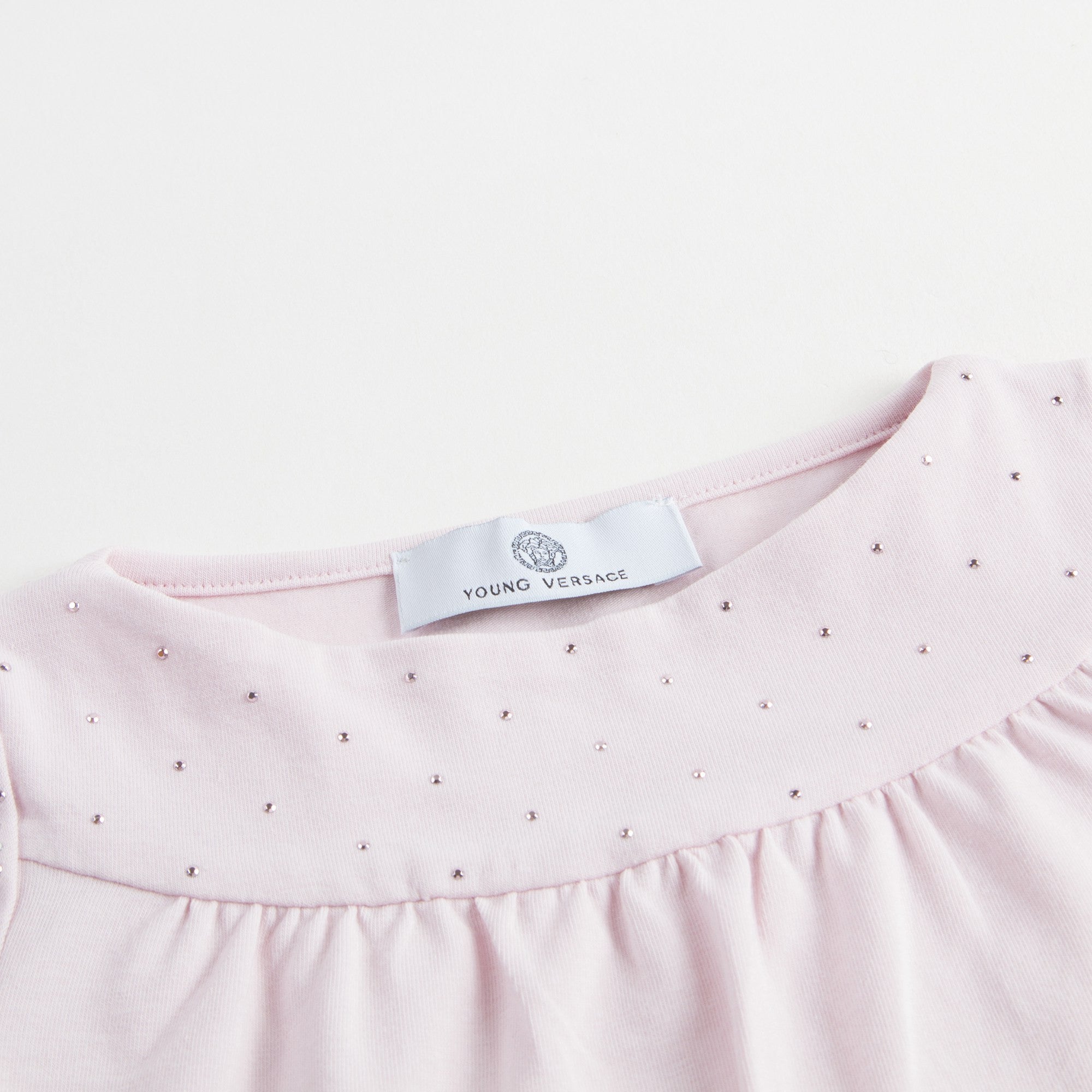 Baby Girls Pink Cotton Blouse With Gold Rhinestone Trims