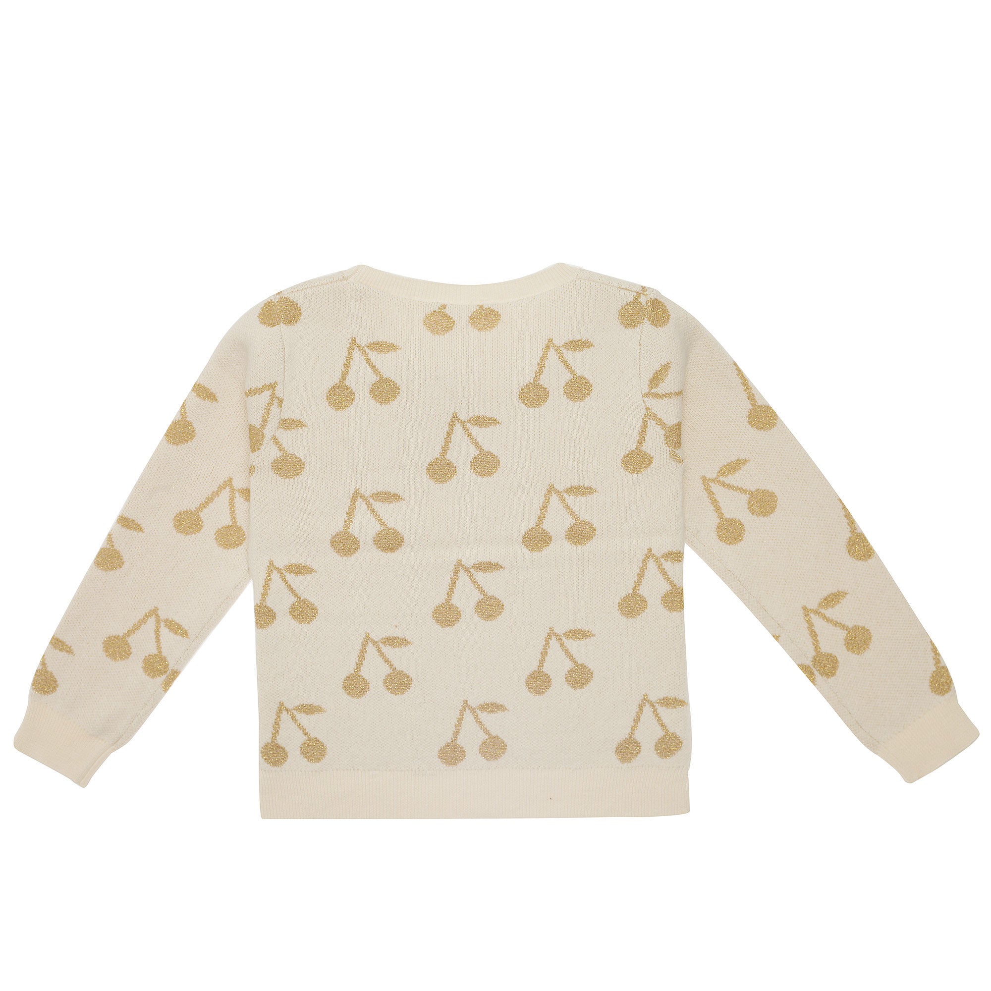 Girls White Knitted Cotton Sweater With Gold Cherry Trims - CÉMAROSE | Children's Fashion Store - 2