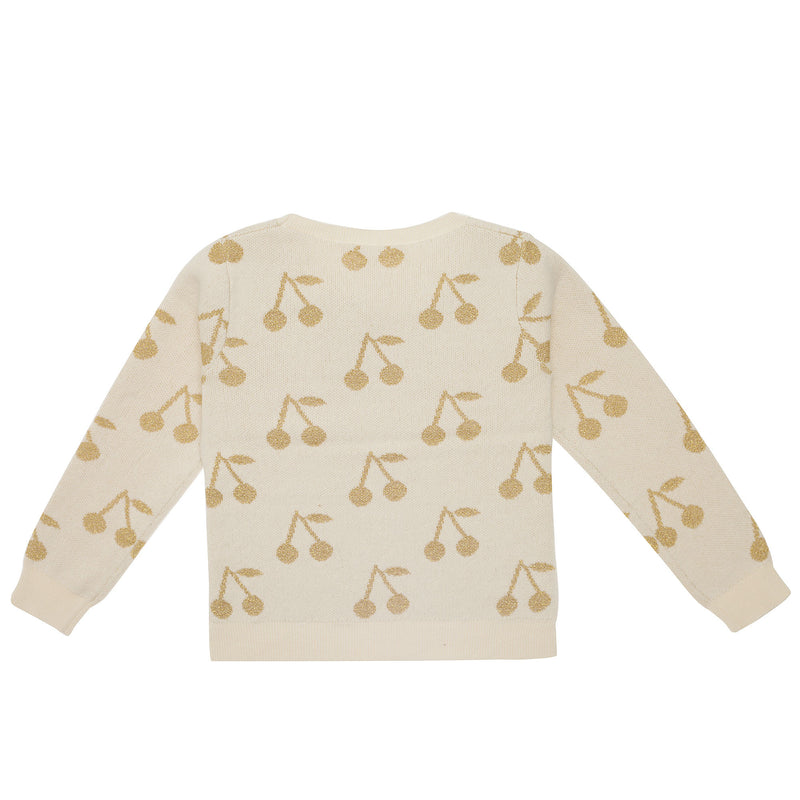 Girls White Knitted Cotton Sweater With Gold Cherry Trims - CÉMAROSE | Children's Fashion Store - 2