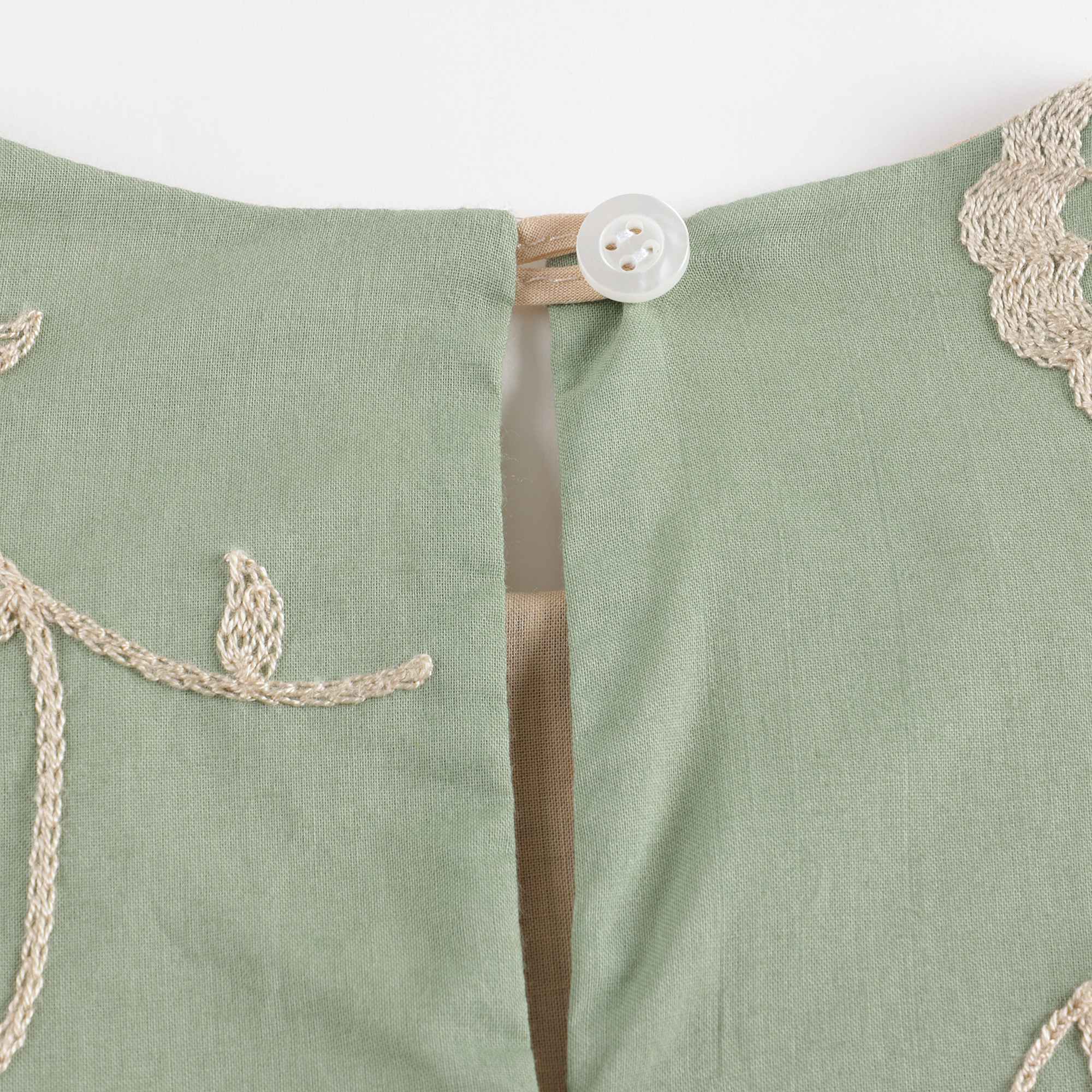 Girls Green Embroidered Cotton Dress