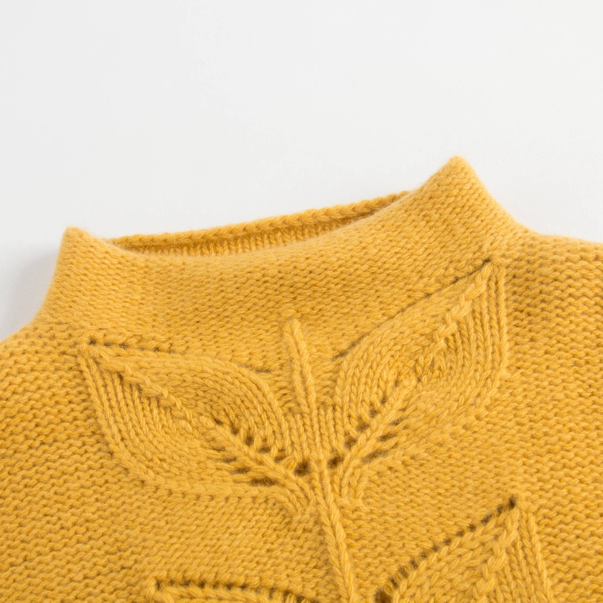 Girls Yellow Wool Sweater Leaves Hollow
