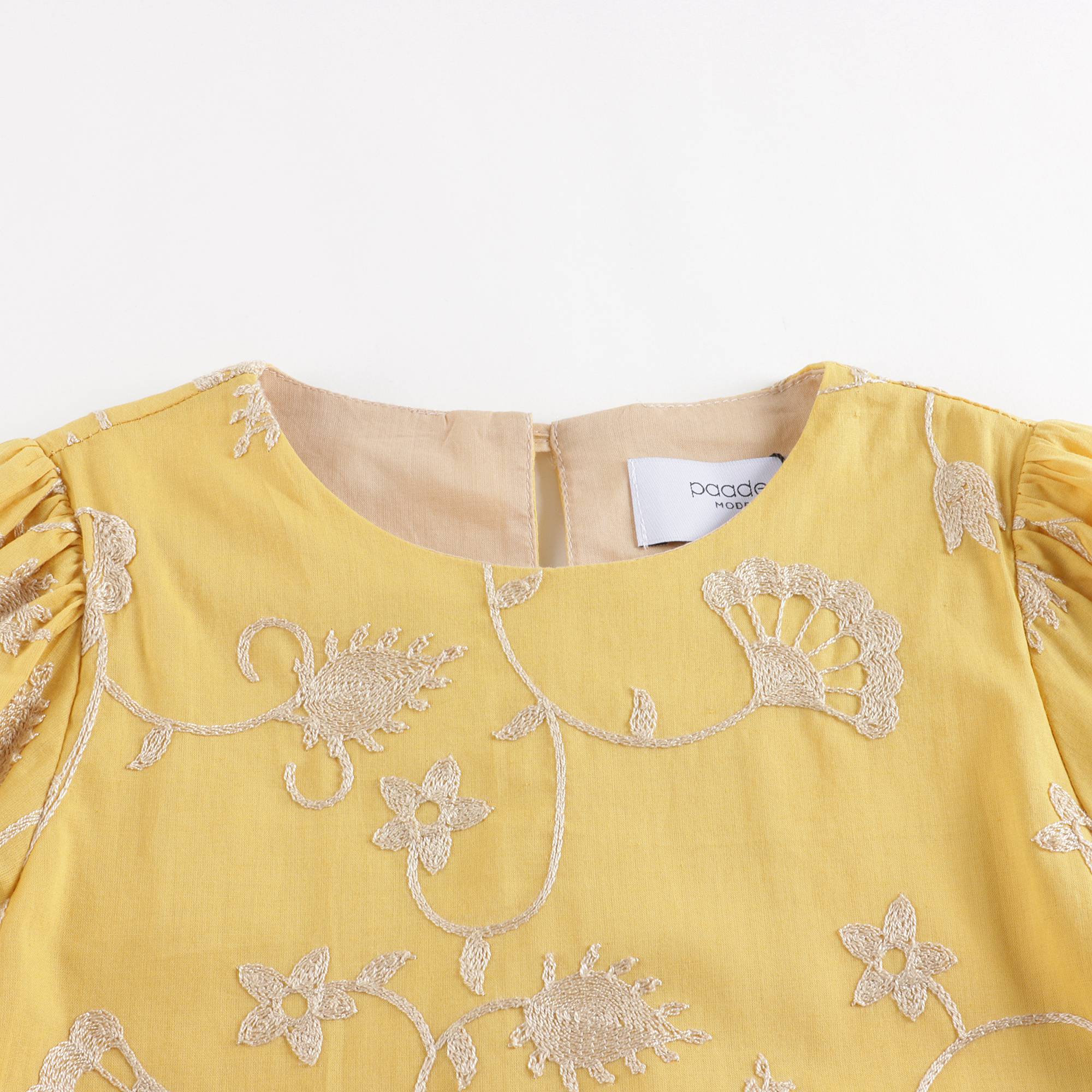 Girls Yellow Embroidered Cotton Dress