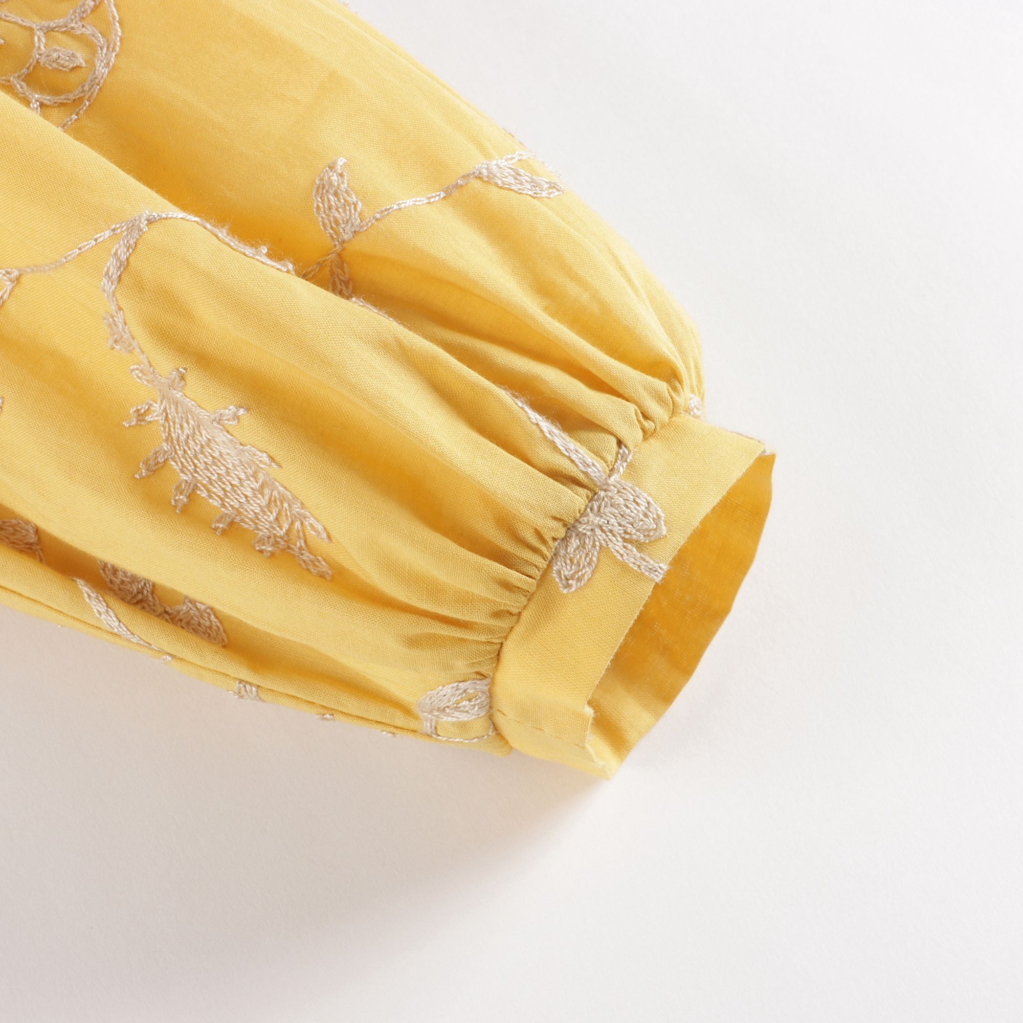 Girls Yellow Embroidered Cotton Dress
