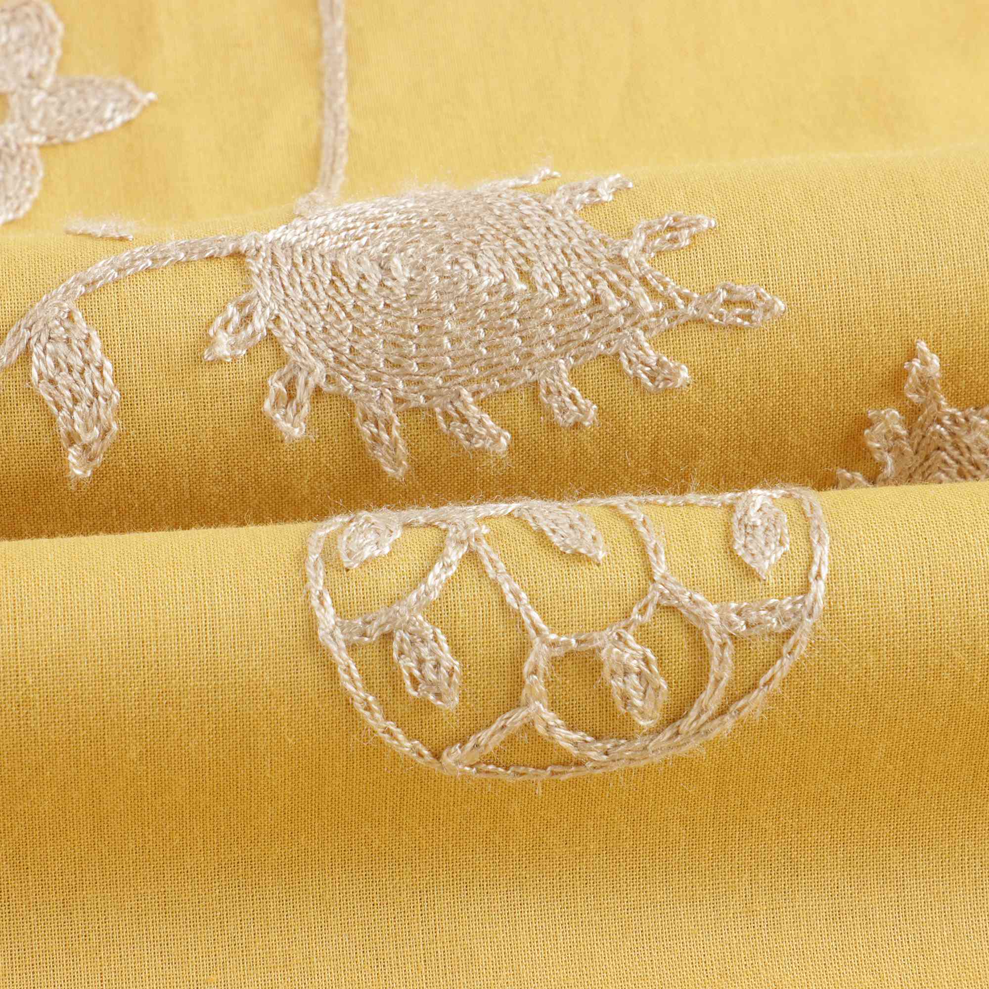 Girls Yellow Embroidered Cotton Dress