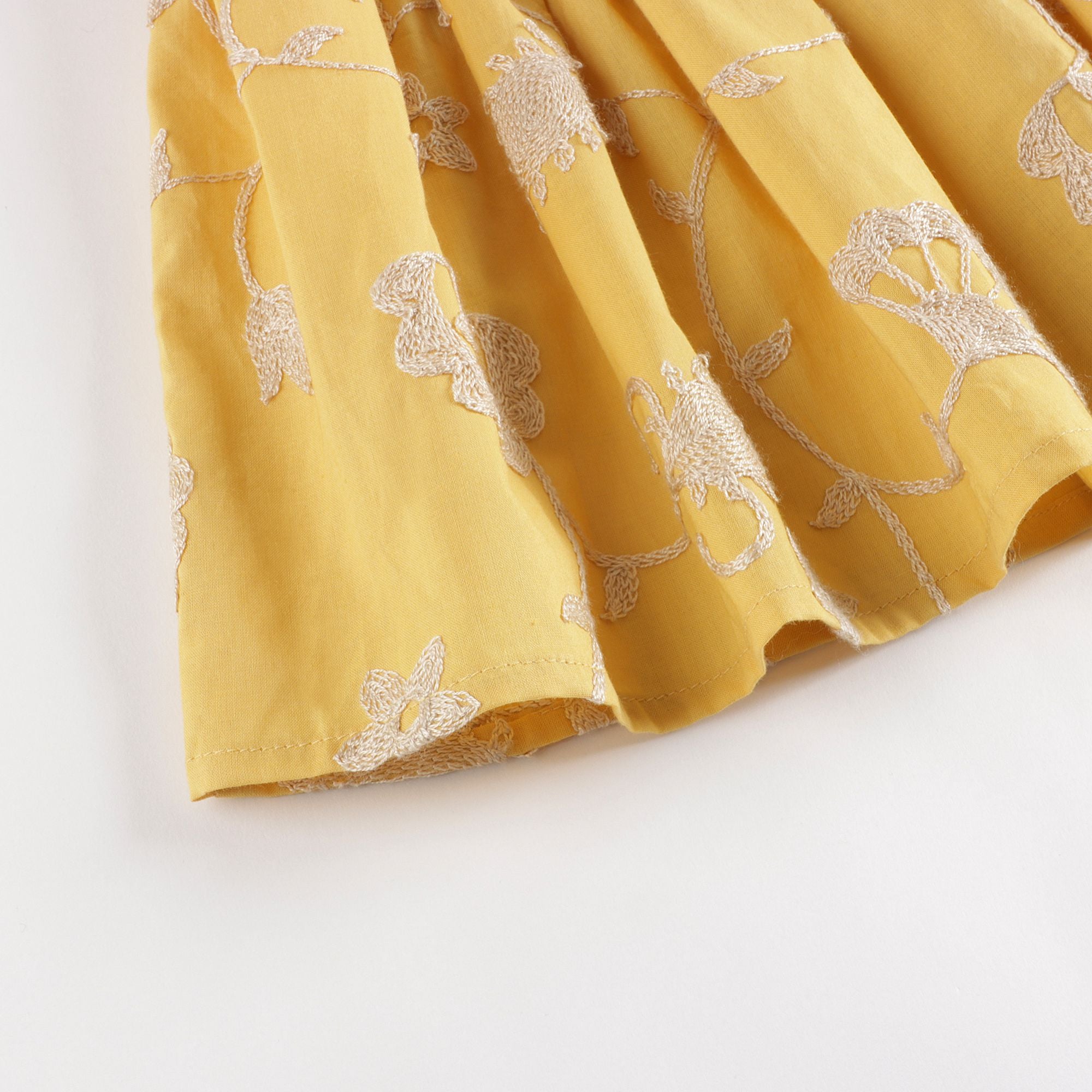 Girls Yellow Embroidered Cotton Dress