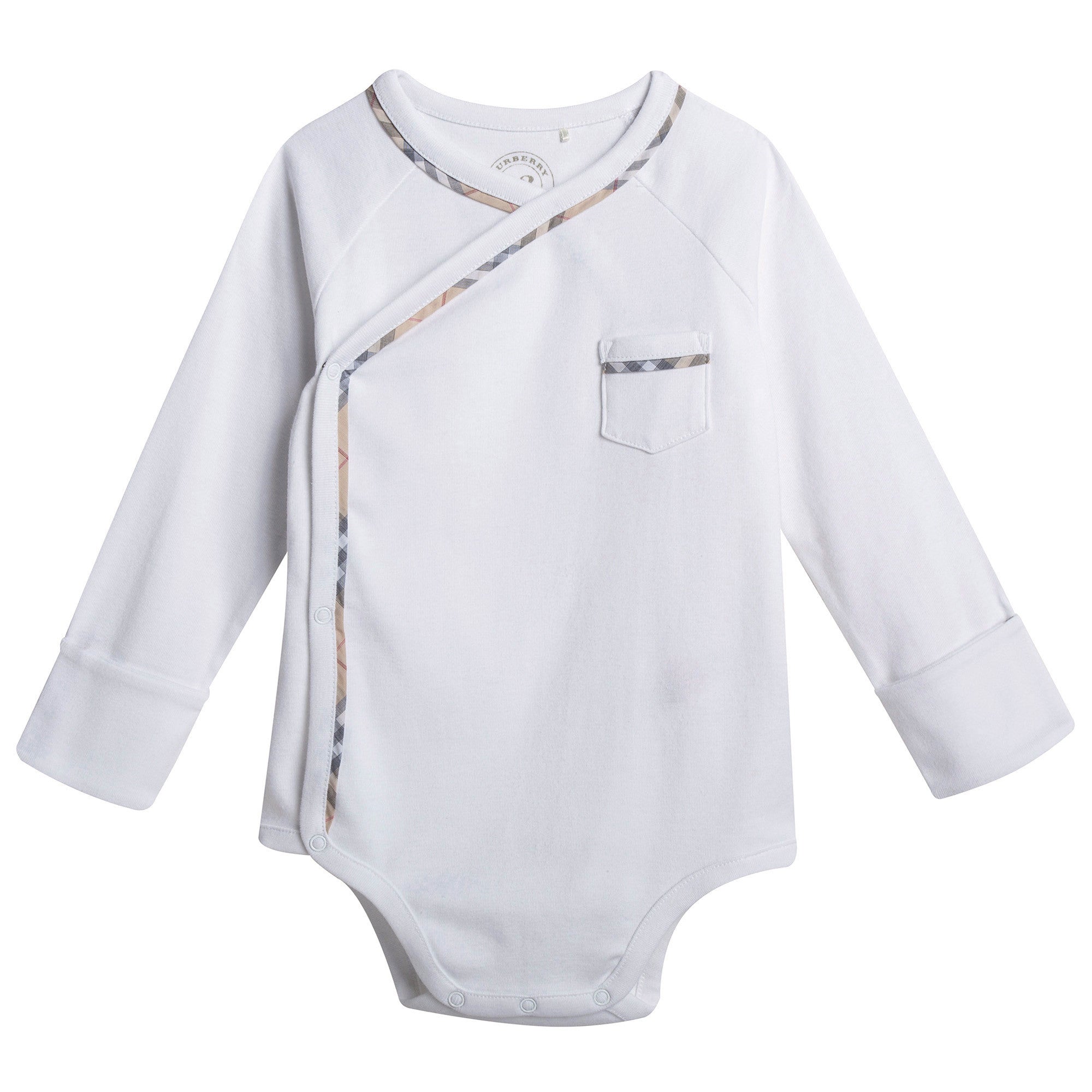 Baby White Check Cotton Three-piece Gift Set With Pocket