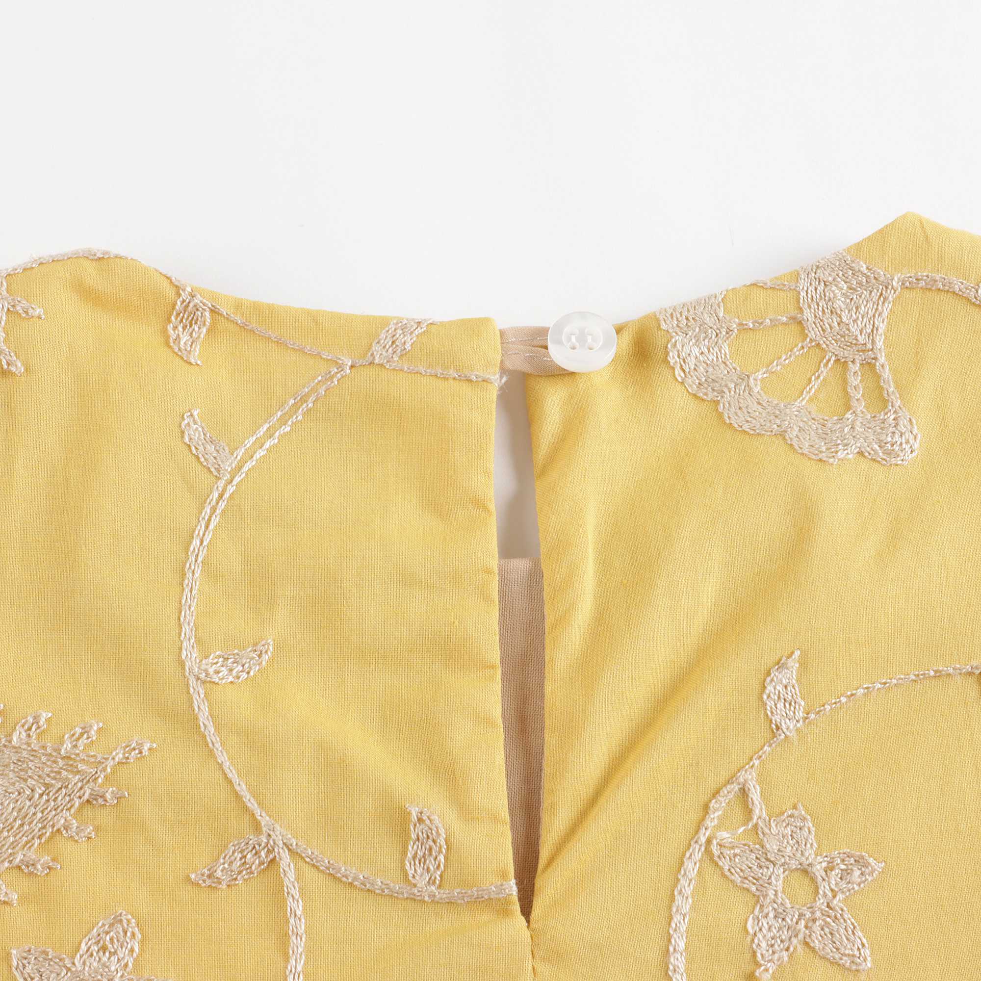 Girls Yellow Embroidered Cotton Dress