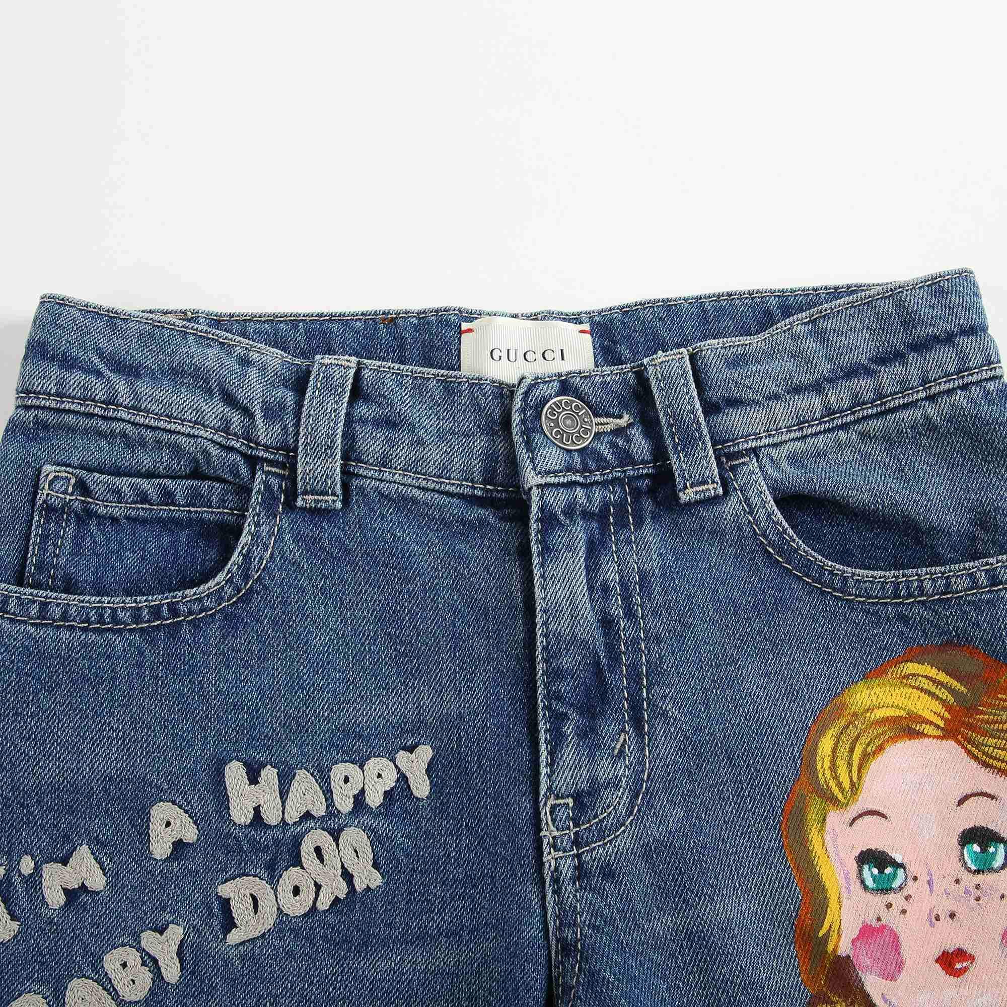 Girls Denim Blue Cotton Trousers