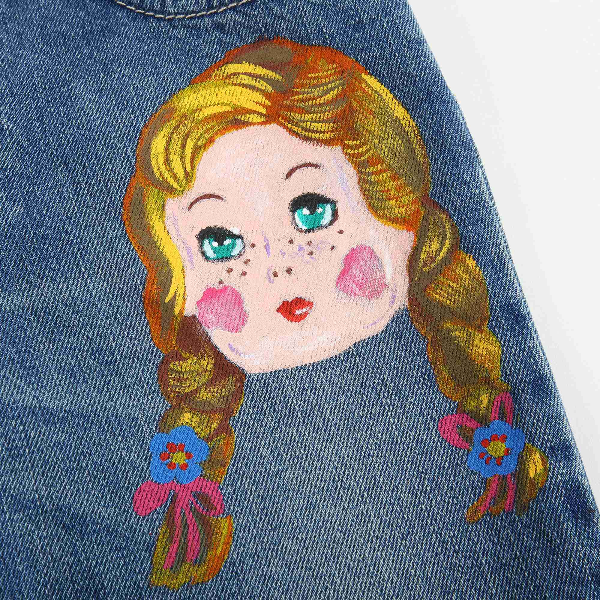 Girls Denim Blue Cotton Trousers